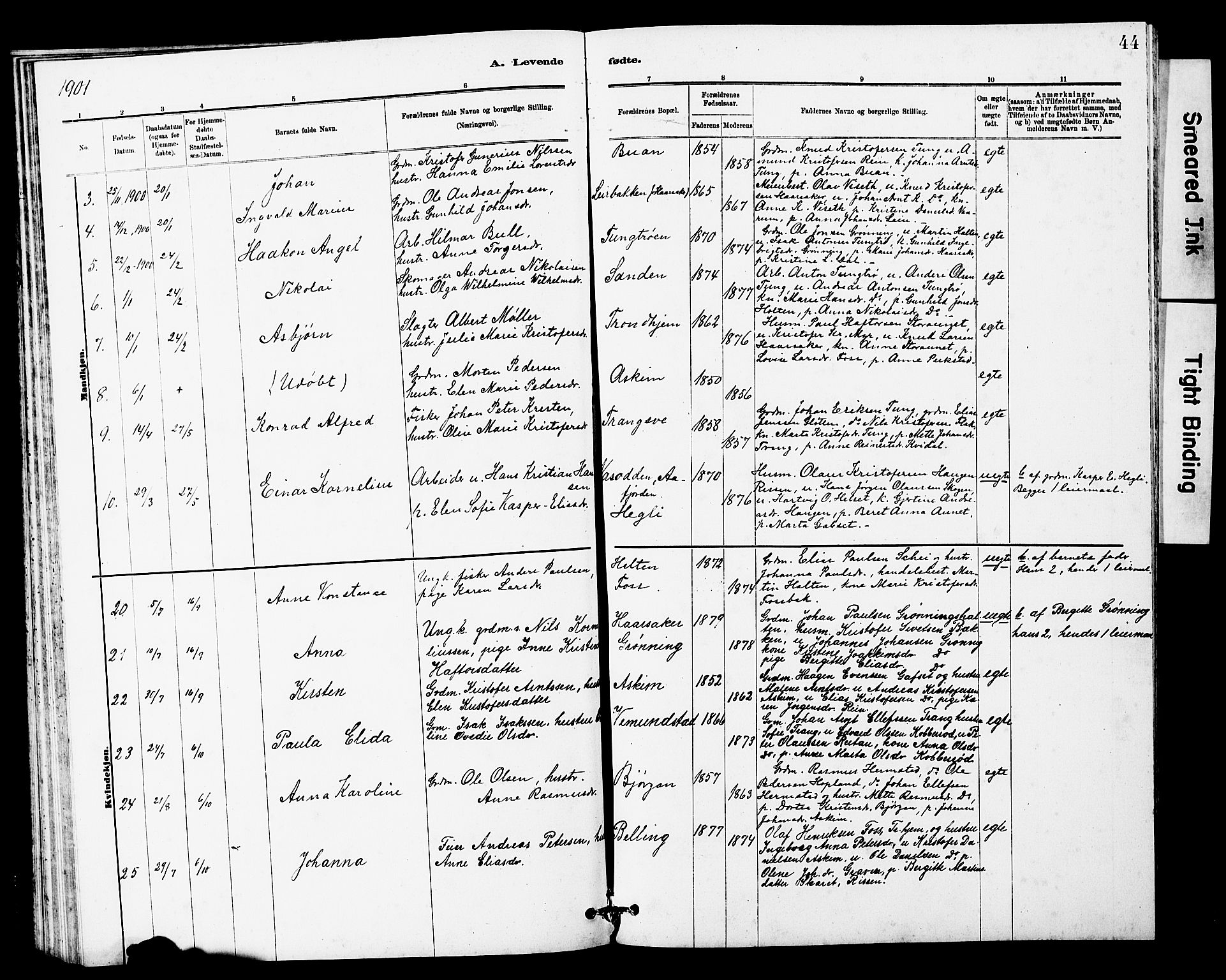 Ministerialprotokoller, klokkerbøker og fødselsregistre - Sør-Trøndelag, AV/SAT-A-1456/646/L0628: Parish register (copy) no. 646C01, 1880-1903, p. 44