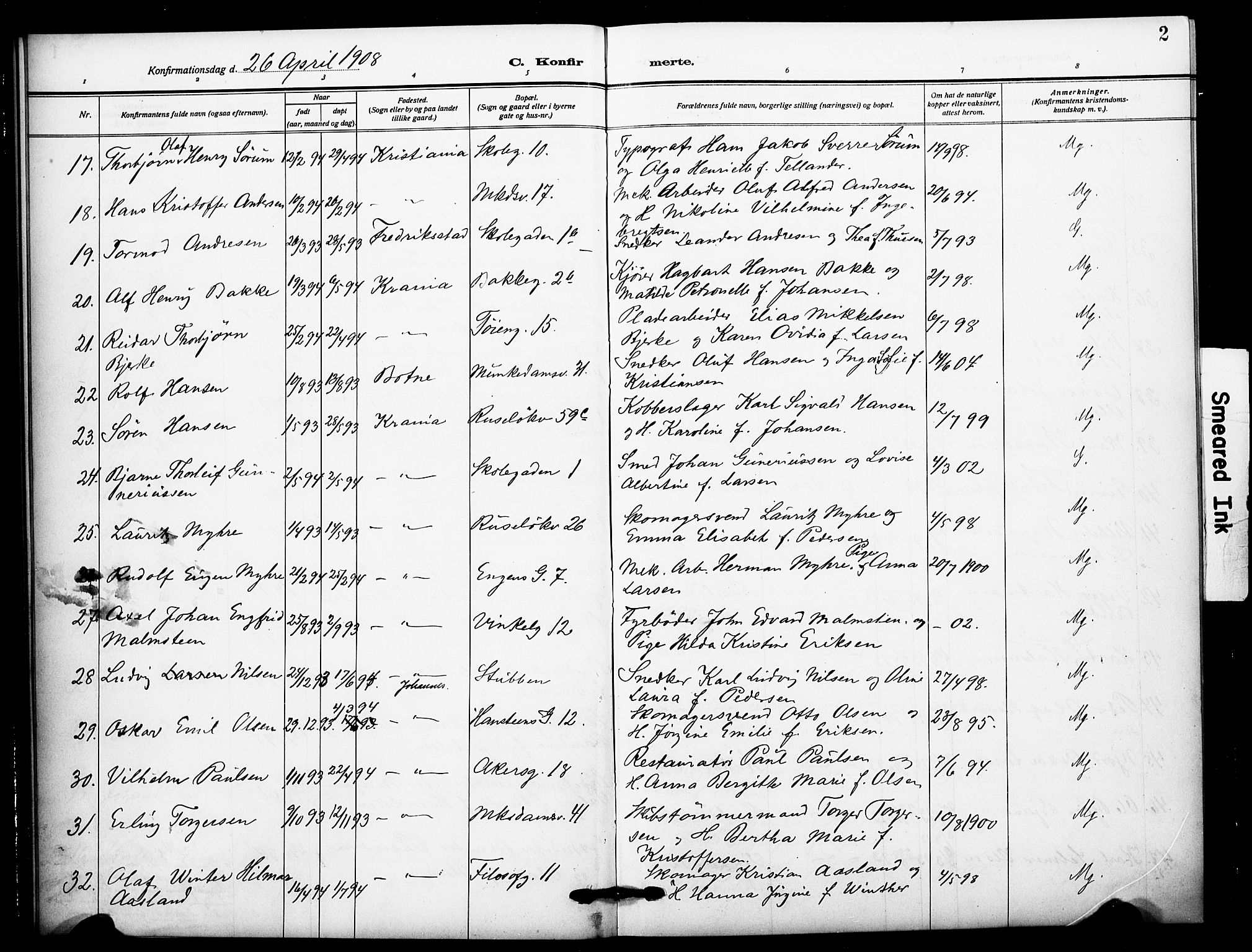 Johannes prestekontor Kirkebøker, AV/SAO-A-10852/F/Fa/L0011: Parish register (official) no. 11, 1908-1921, p. 2