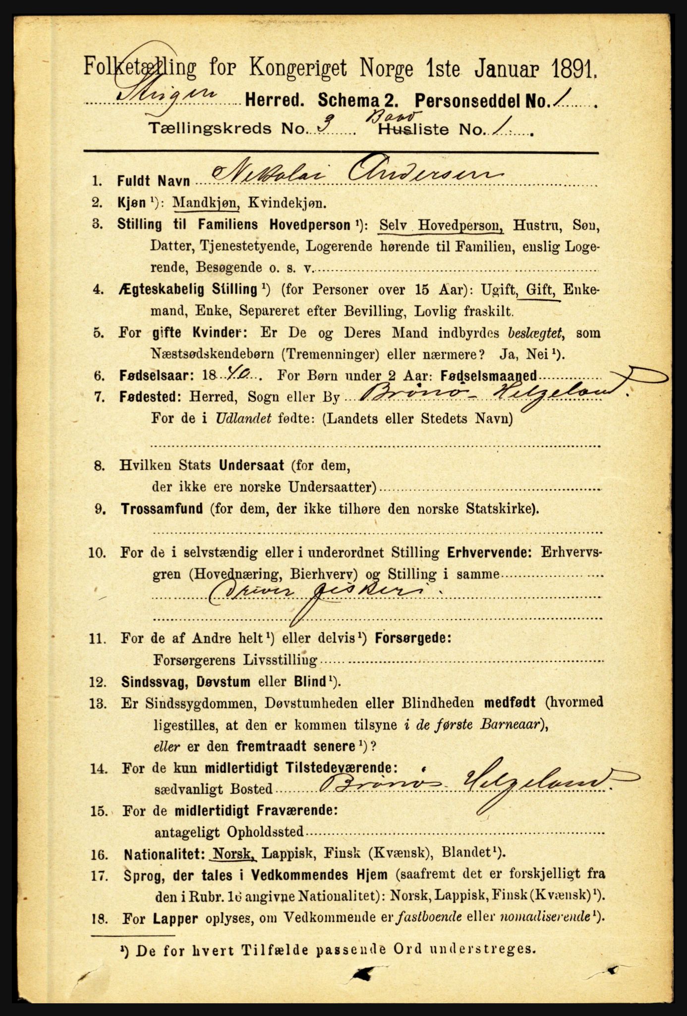 RA, 1891 census for 1848 Steigen, 1891, p. 1389