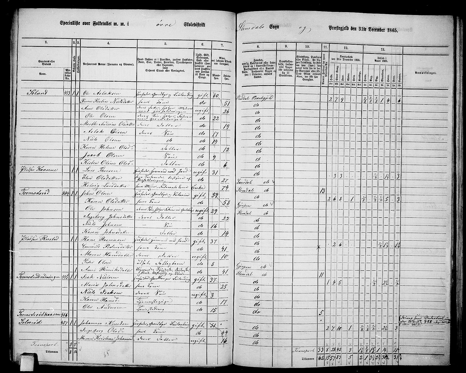 RA, 1865 census for Slemdal, 1865, p. 6