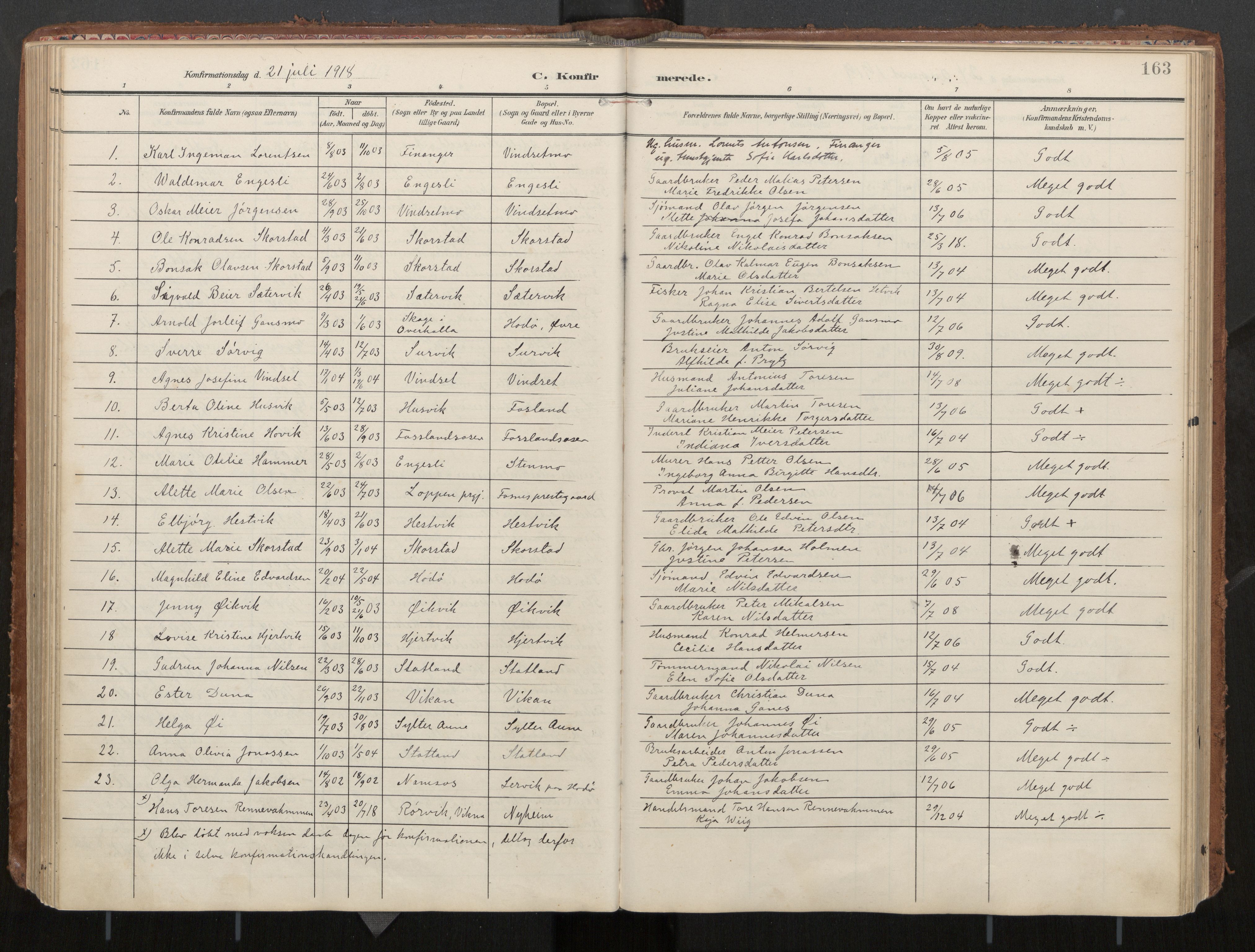 Ministerialprotokoller, klokkerbøker og fødselsregistre - Nord-Trøndelag, AV/SAT-A-1458/774/L0629: Parish register (official), 1904-1926, p. 163