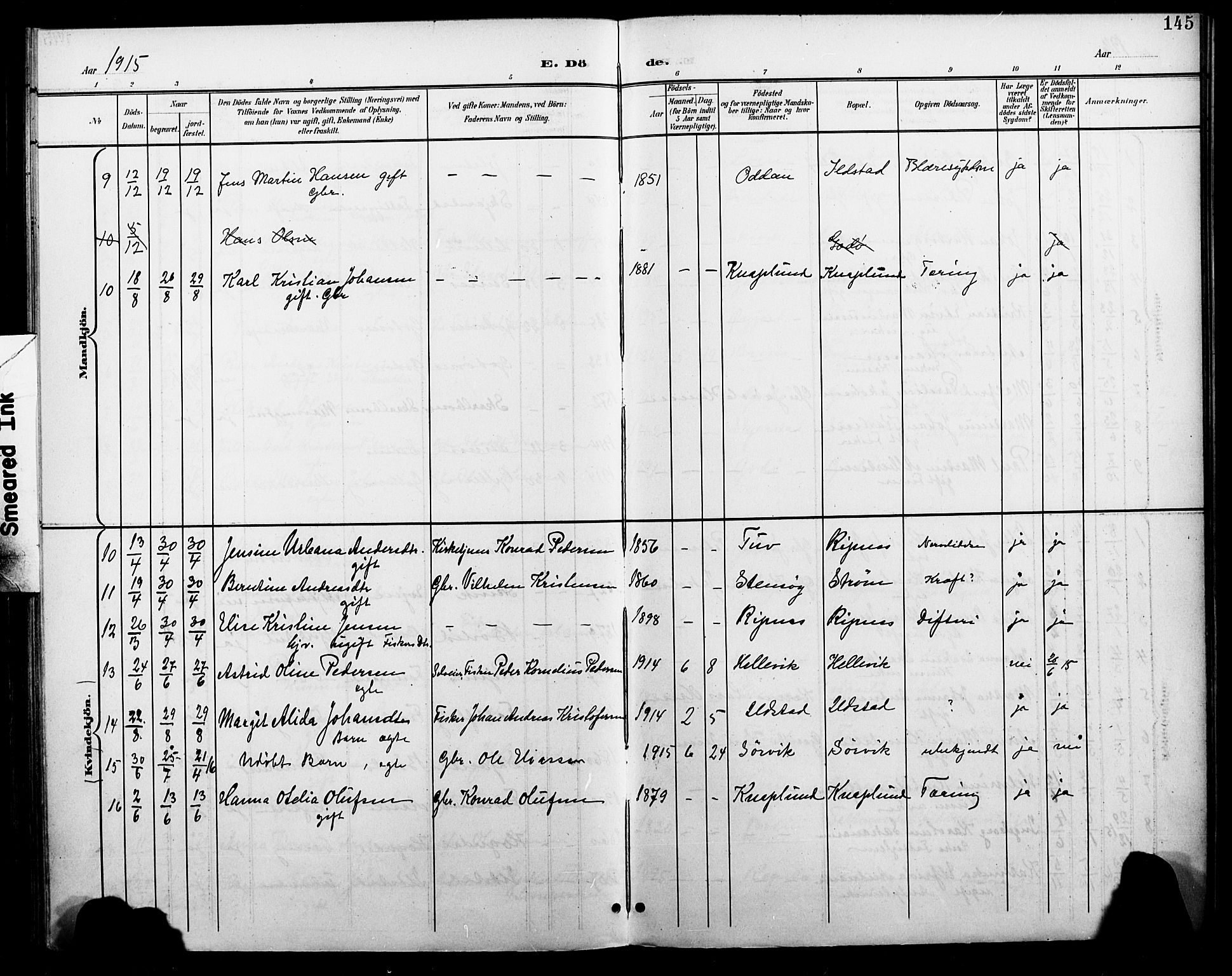 Ministerialprotokoller, klokkerbøker og fødselsregistre - Nordland, SAT/A-1459/804/L0088: Parish register (copy) no. 804C01, 1901-1917, p. 145