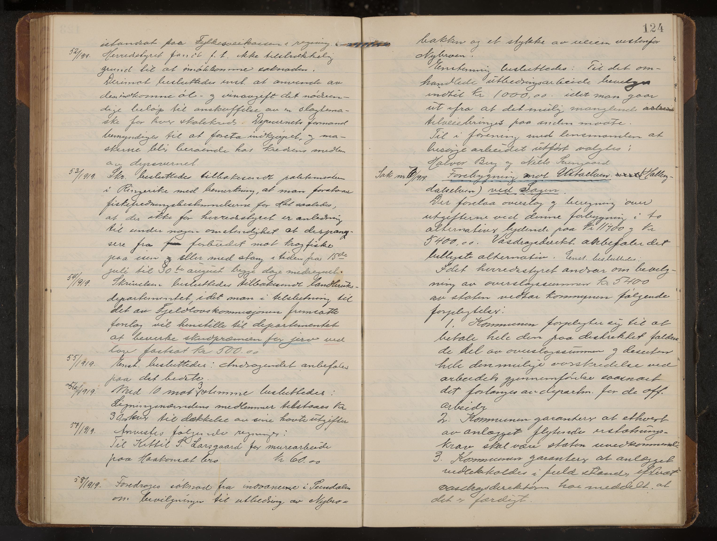 Hol formannskap og sentraladministrasjon, IKAK/0620021-1/A/L0006: Møtebok, 1916-1922, p. 124