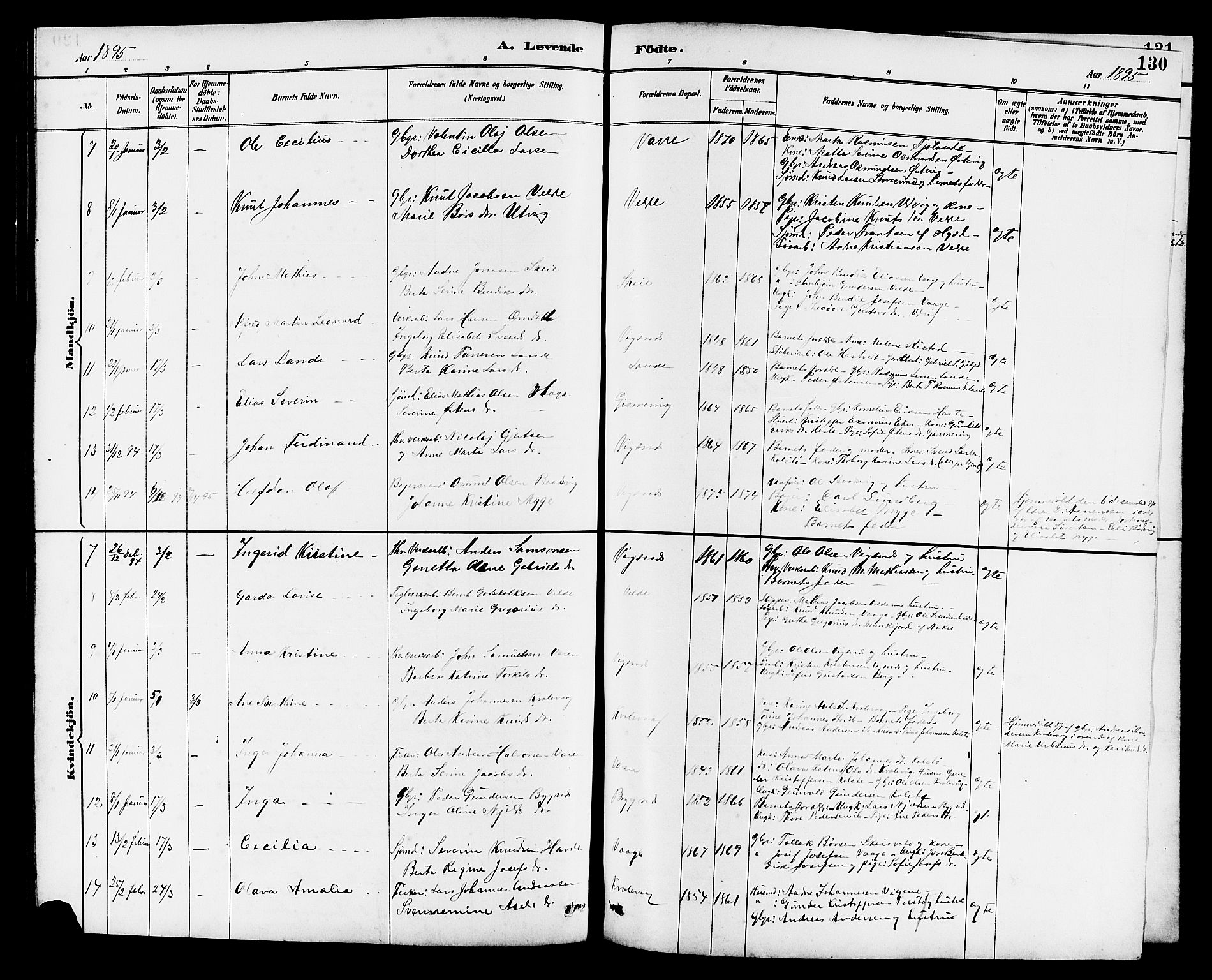 Avaldsnes sokneprestkontor, AV/SAST-A -101851/H/Ha/Hab/L0007: Parish register (copy) no. B 7, 1885-1909, p. 130