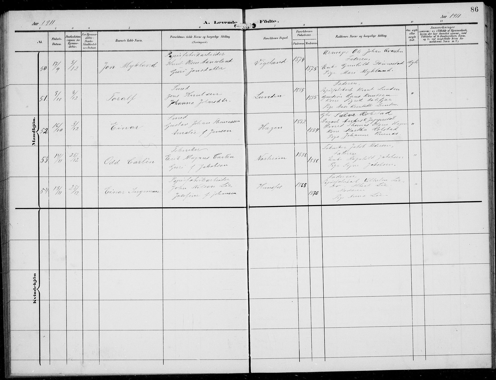 Vennesla sokneprestkontor, AV/SAK-1111-0045/Fb/Fbb/L0005: Parish register (copy) no. B 5, 1903-1913, p. 86