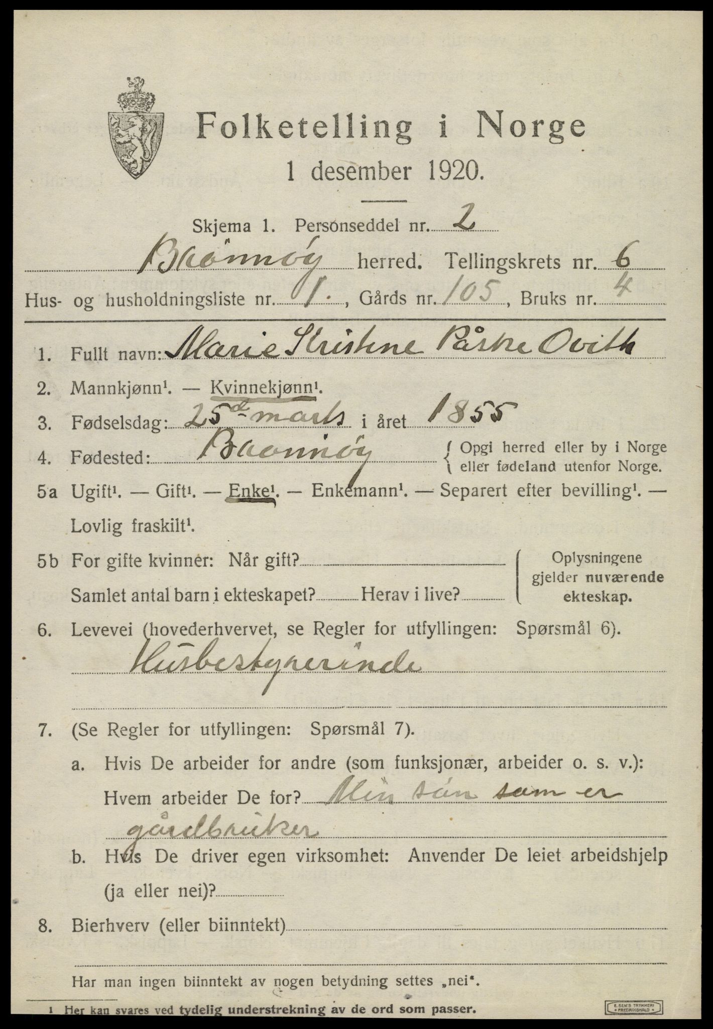 SAT, 1920 census for Brønnøy, 1920, p. 4326
