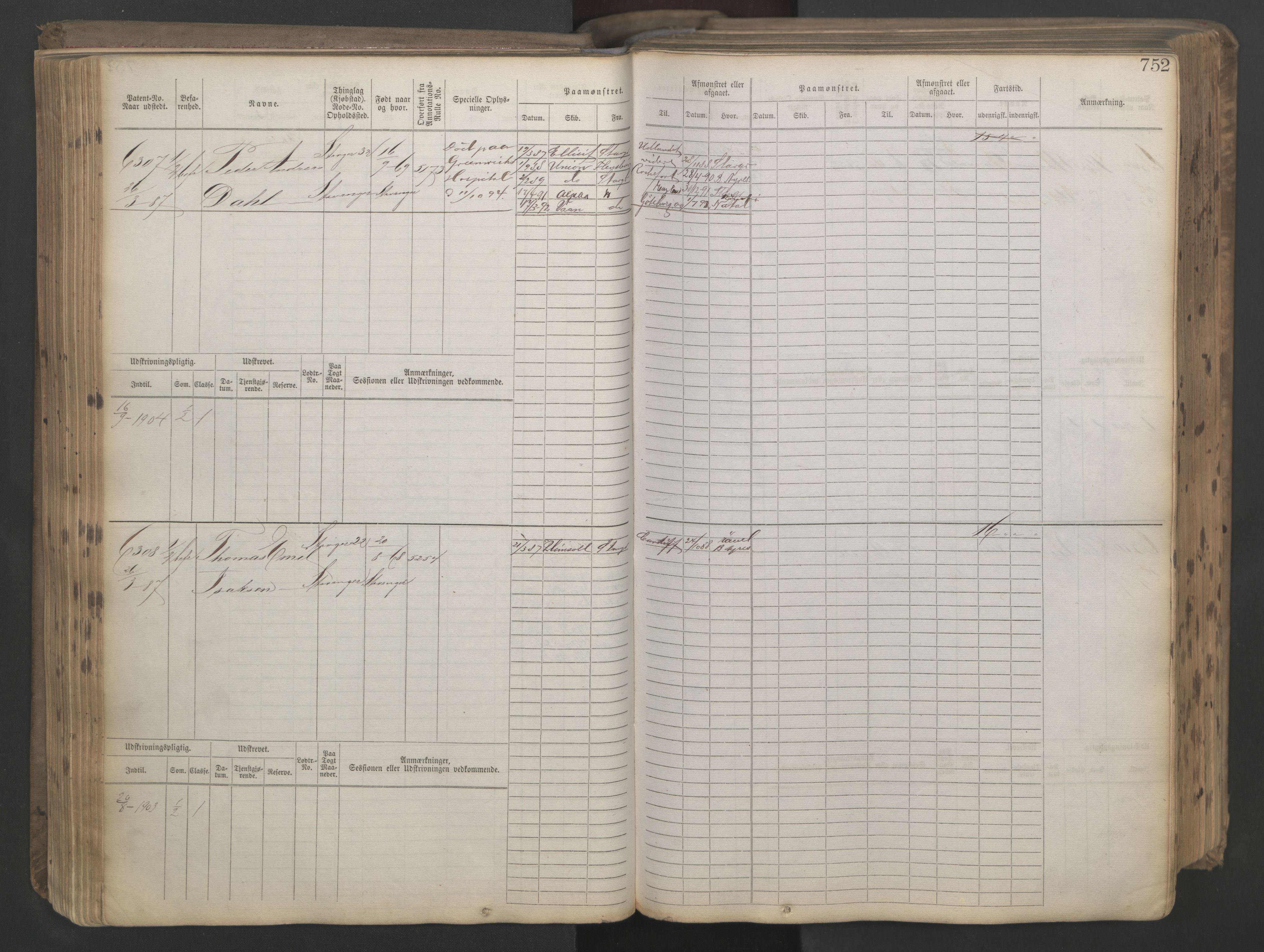 Stavanger sjømannskontor, AV/SAST-A-102006/F/Fb/Fbb/L0021: Sjøfartshovedrulle patnentnr. 6005-7204 (dublett), 1887, p. 156