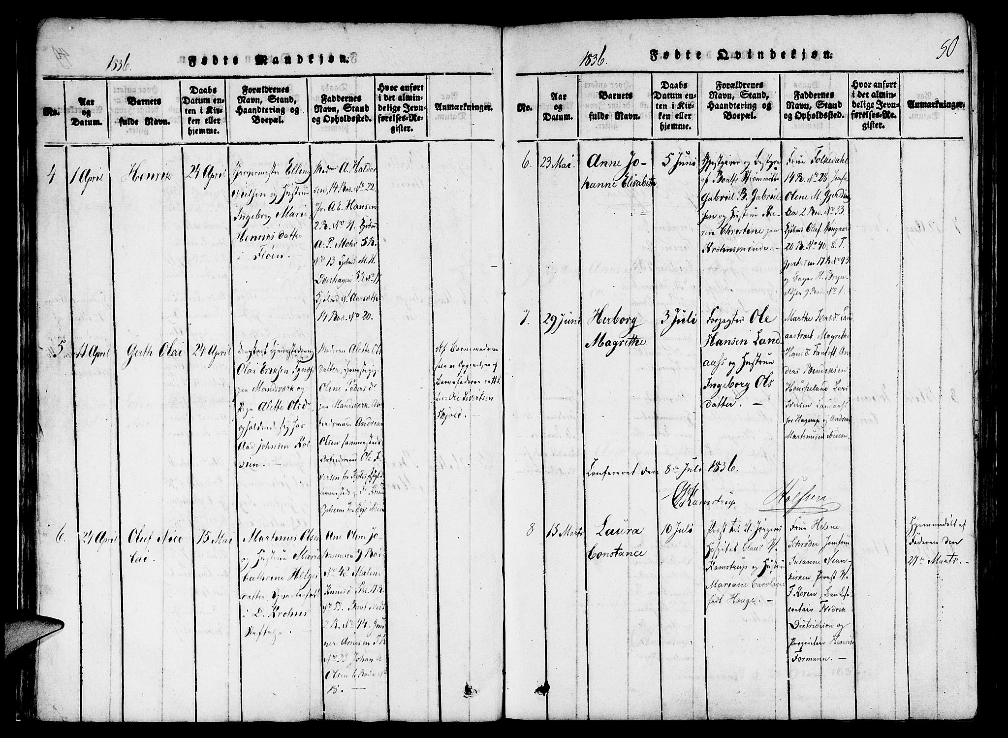 St. Jørgens hospital og Årstad sokneprestembete, AV/SAB-A-99934: Parish register (official) no. A 3, 1815-1843, p. 50