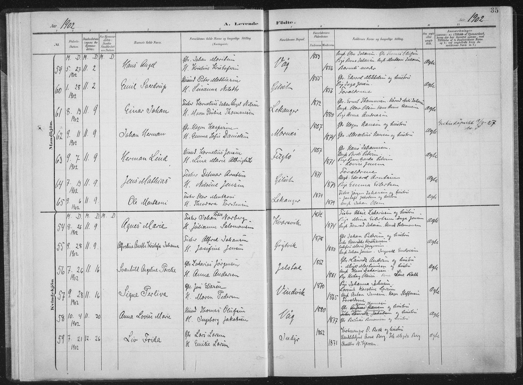 Ministerialprotokoller, klokkerbøker og fødselsregistre - Nordland, SAT/A-1459/805/L0102: Parish register (official) no. 805A08I, 1900-1909, p. 35