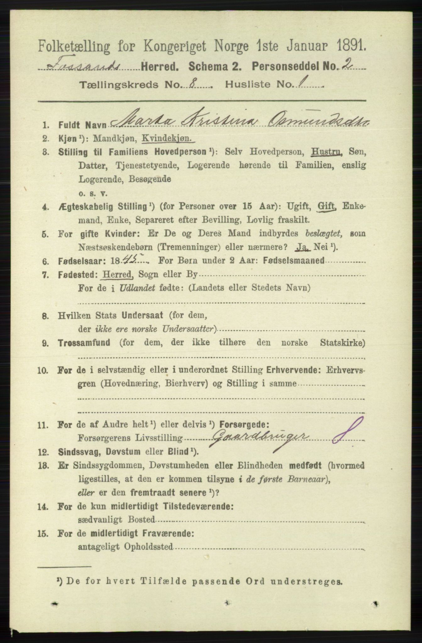 RA, 1891 census for 1129 Forsand, 1891, p. 1327