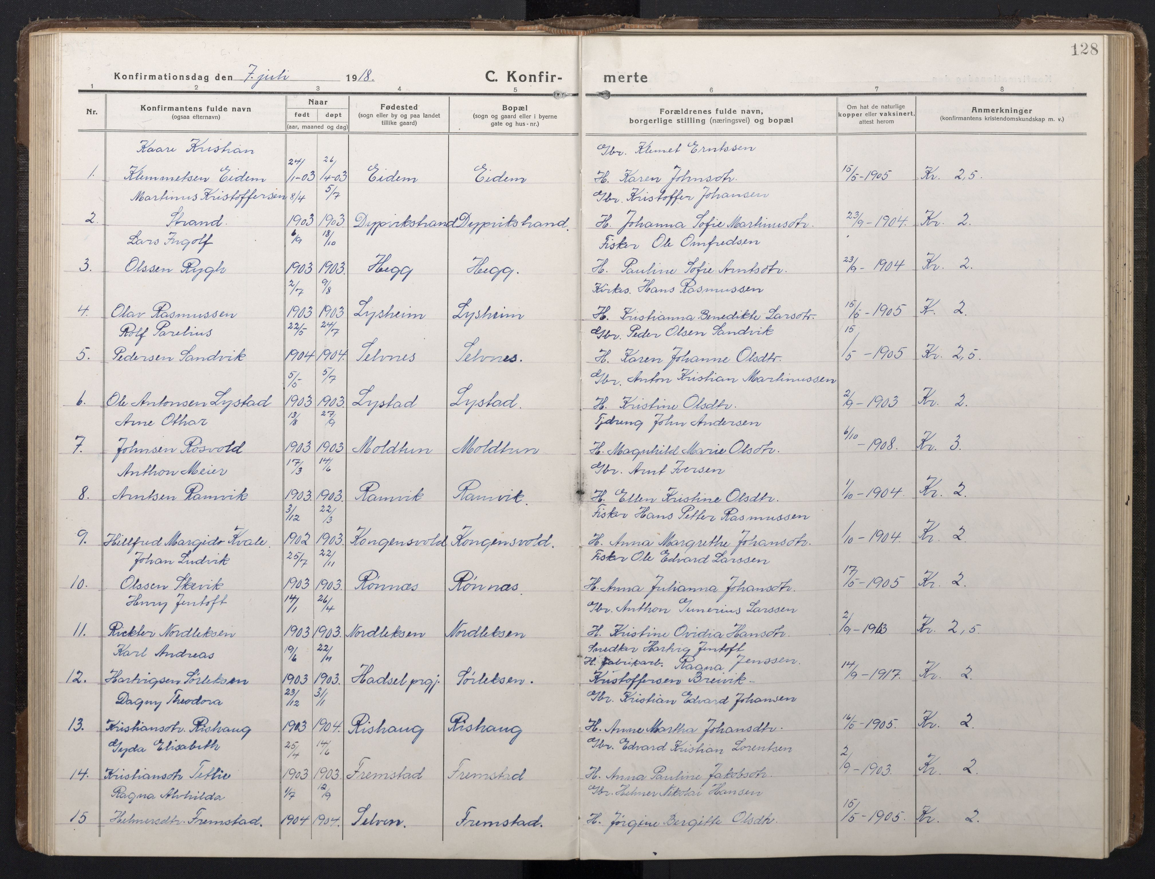 Ministerialprotokoller, klokkerbøker og fødselsregistre - Sør-Trøndelag, SAT/A-1456/662/L0758: Parish register (copy) no. 662C03, 1918-1948, p. 128