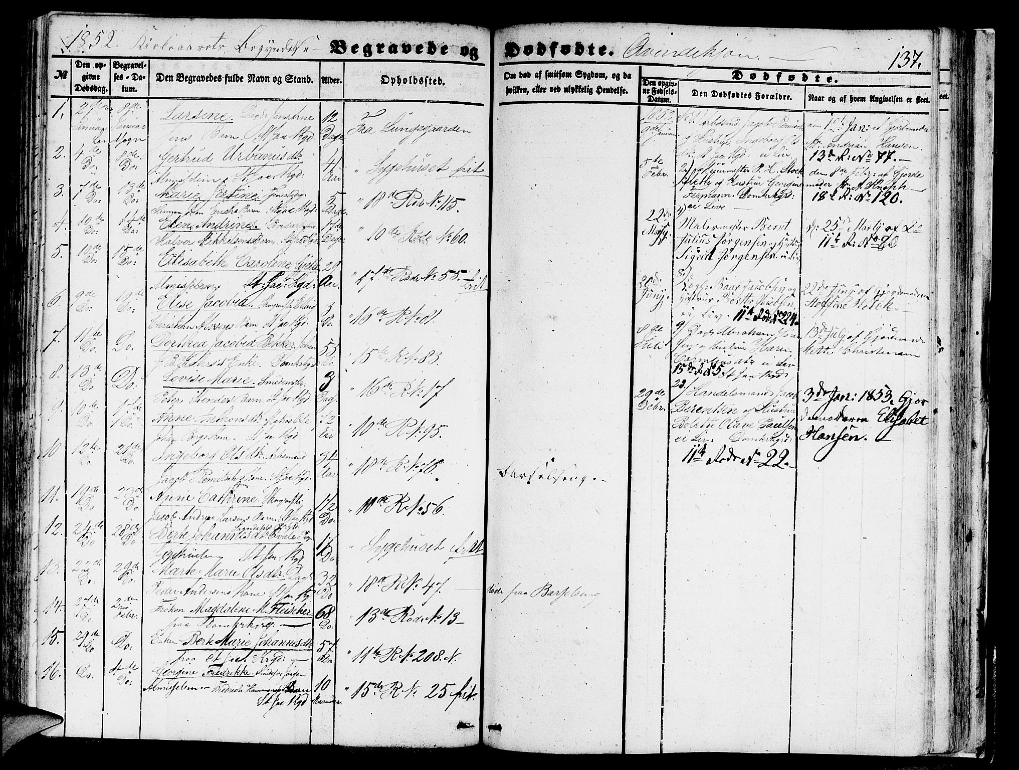 Domkirken sokneprestembete, SAB/A-74801/H/Hab/L0038: Parish register (copy) no. E 2, 1847-1859, p. 137