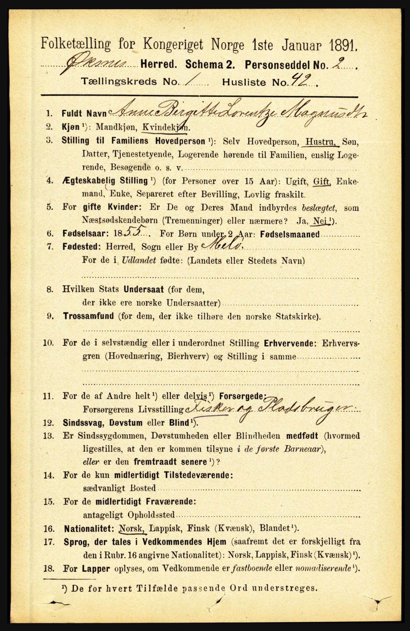 RA, 1891 census for 1868 Øksnes, 1891, p. 425