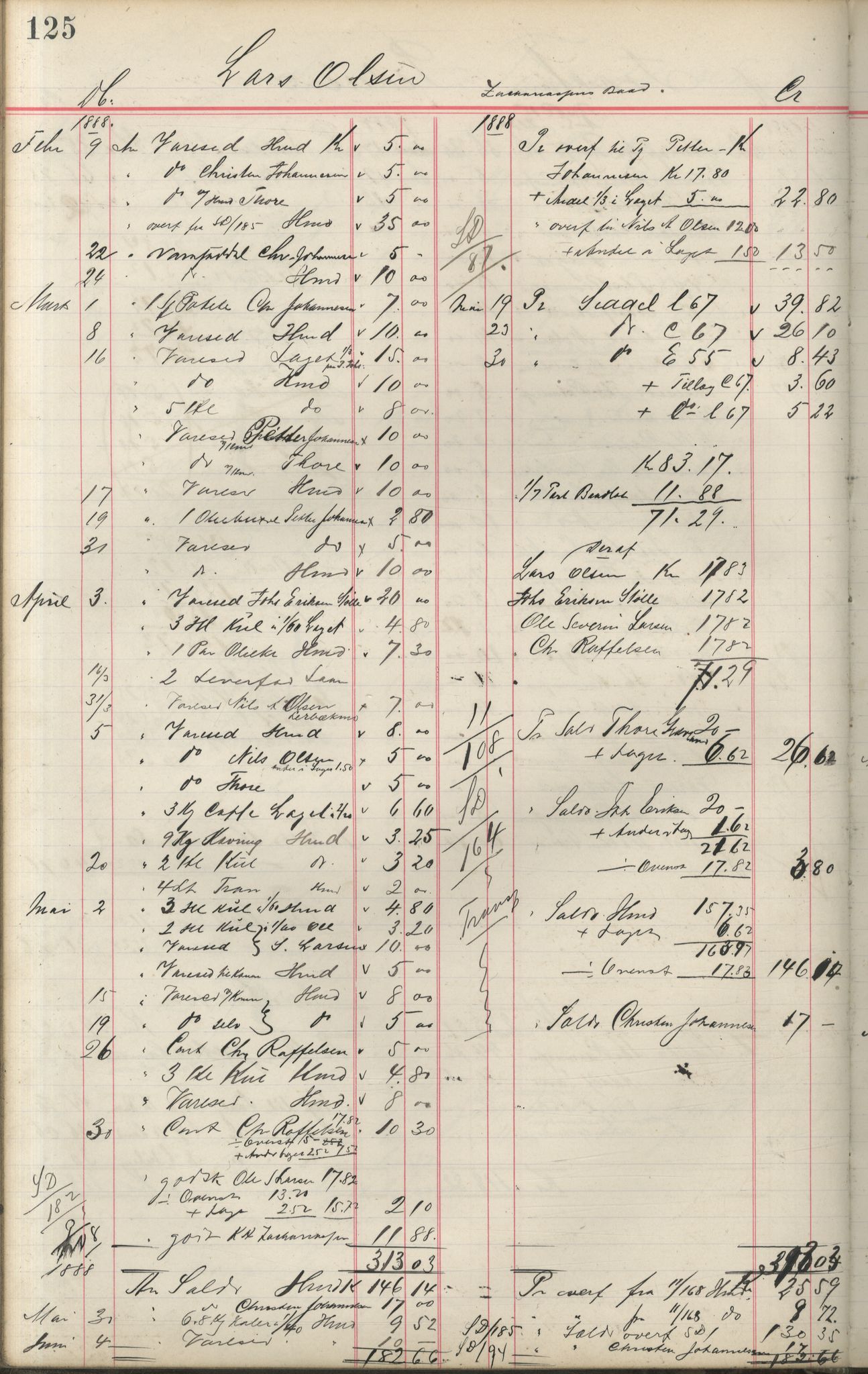 Brodtkorb handel A/S, VAMU/A-0001/F/Fa/L0001/0002: Kompanibøker. Innensogns / Compagnibog for Indensogns Fiskere No 11, 1887-1889, p. 125