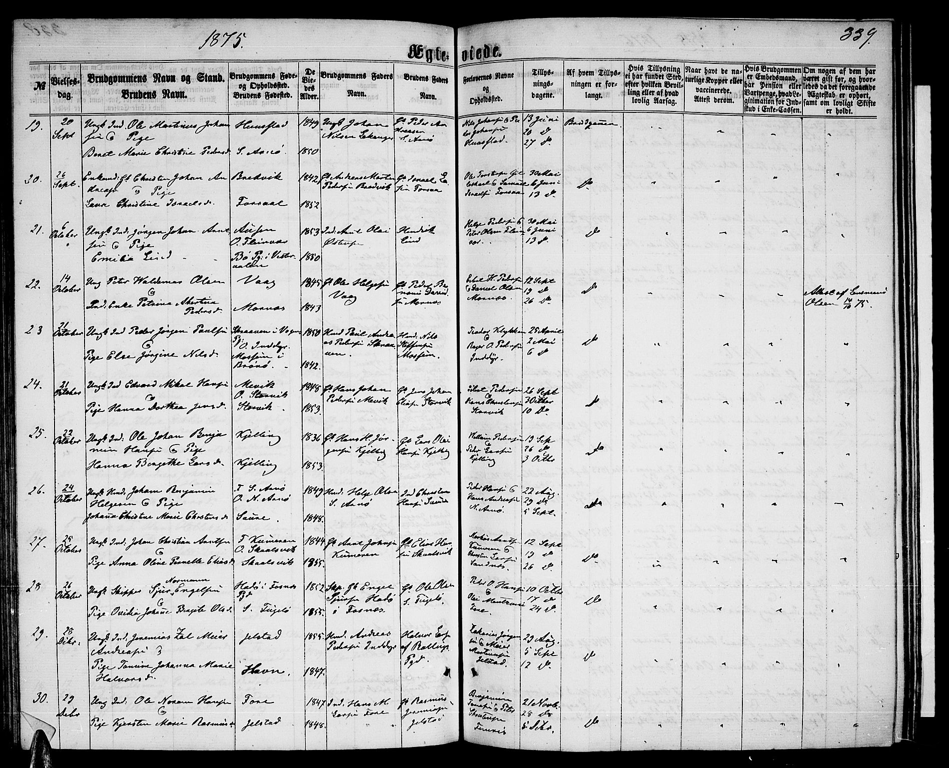 Ministerialprotokoller, klokkerbøker og fødselsregistre - Nordland, AV/SAT-A-1459/805/L0107: Parish register (copy) no. 805C03, 1862-1885, p. 339