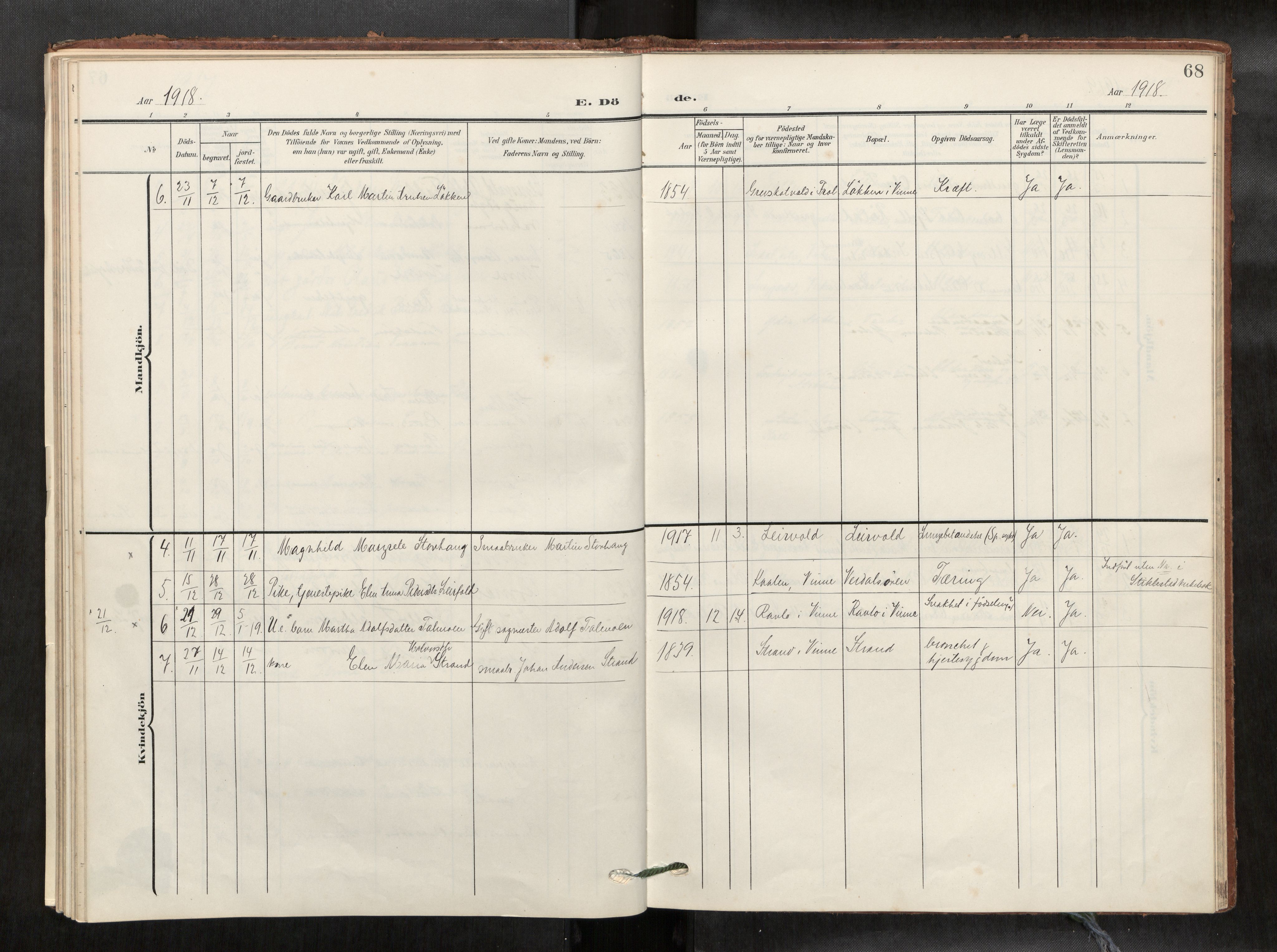 Verdal sokneprestkontor, AV/SAT-A-1156/2/H/Haa/L0003: Parish register (official) no. 3, 1907-1921, p. 68