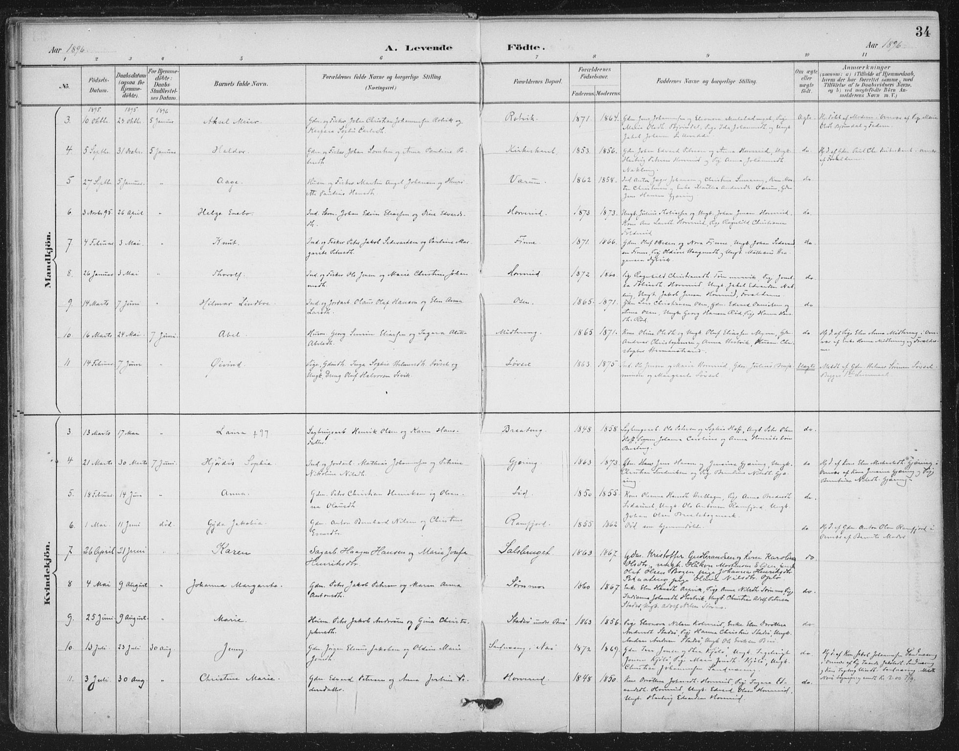Ministerialprotokoller, klokkerbøker og fødselsregistre - Nord-Trøndelag, SAT/A-1458/780/L0644: Parish register (official) no. 780A08, 1886-1903, p. 34