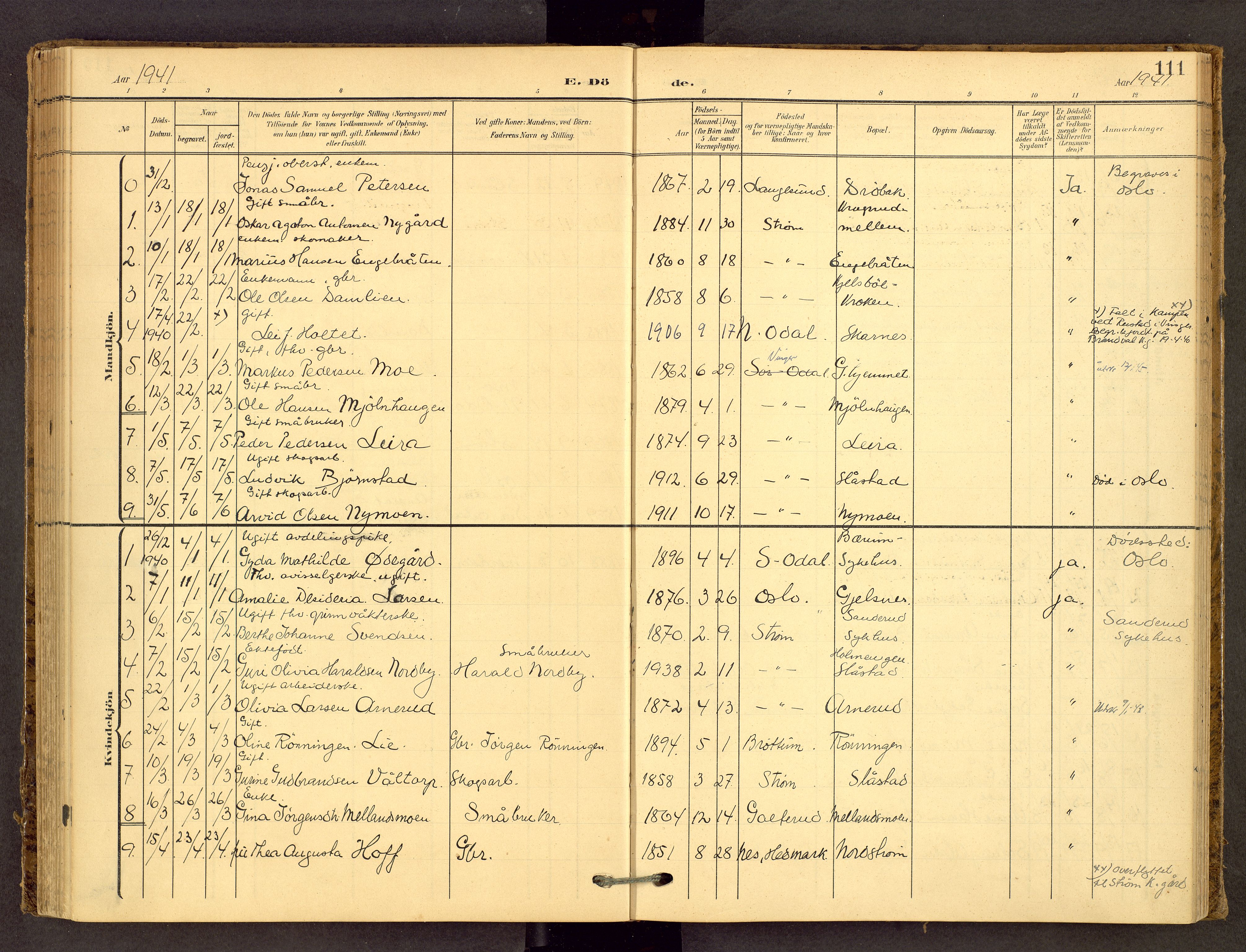 Sør-Odal prestekontor, AV/SAH-PREST-030/H/Ha/Haa/L0010: Parish register (official) no. 10, 1907-1968, p. 111
