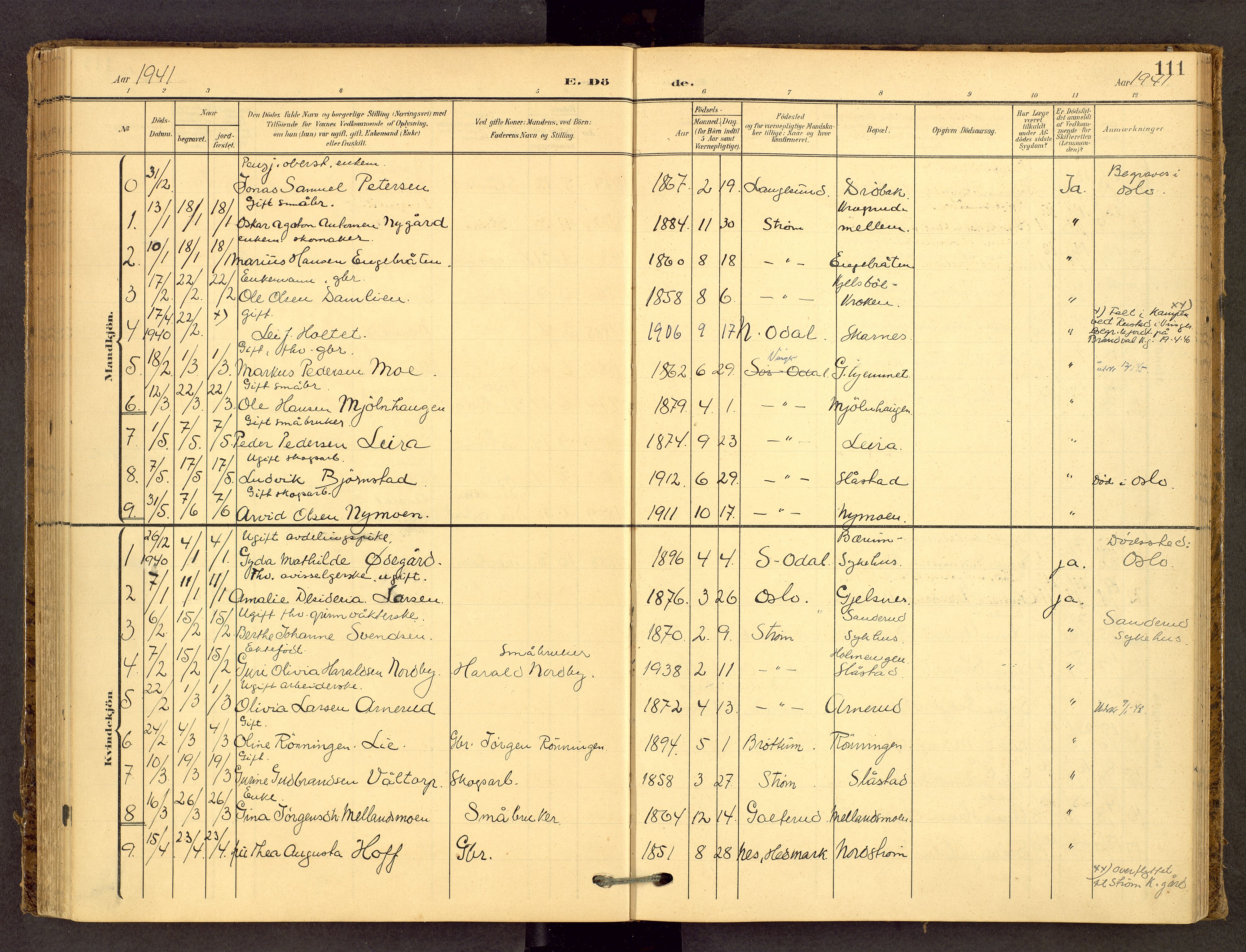 Sør-Odal prestekontor, SAH/PREST-030/H/Ha/Haa/L0010: Parish register (official) no. 10, 1907-1968, p. 111