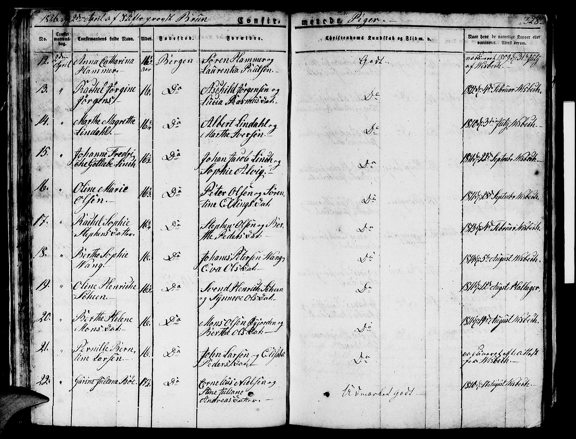 Domkirken sokneprestembete, AV/SAB-A-74801/H/Hab/L0002: Parish register (copy) no. A 2, 1821-1839, p. 329