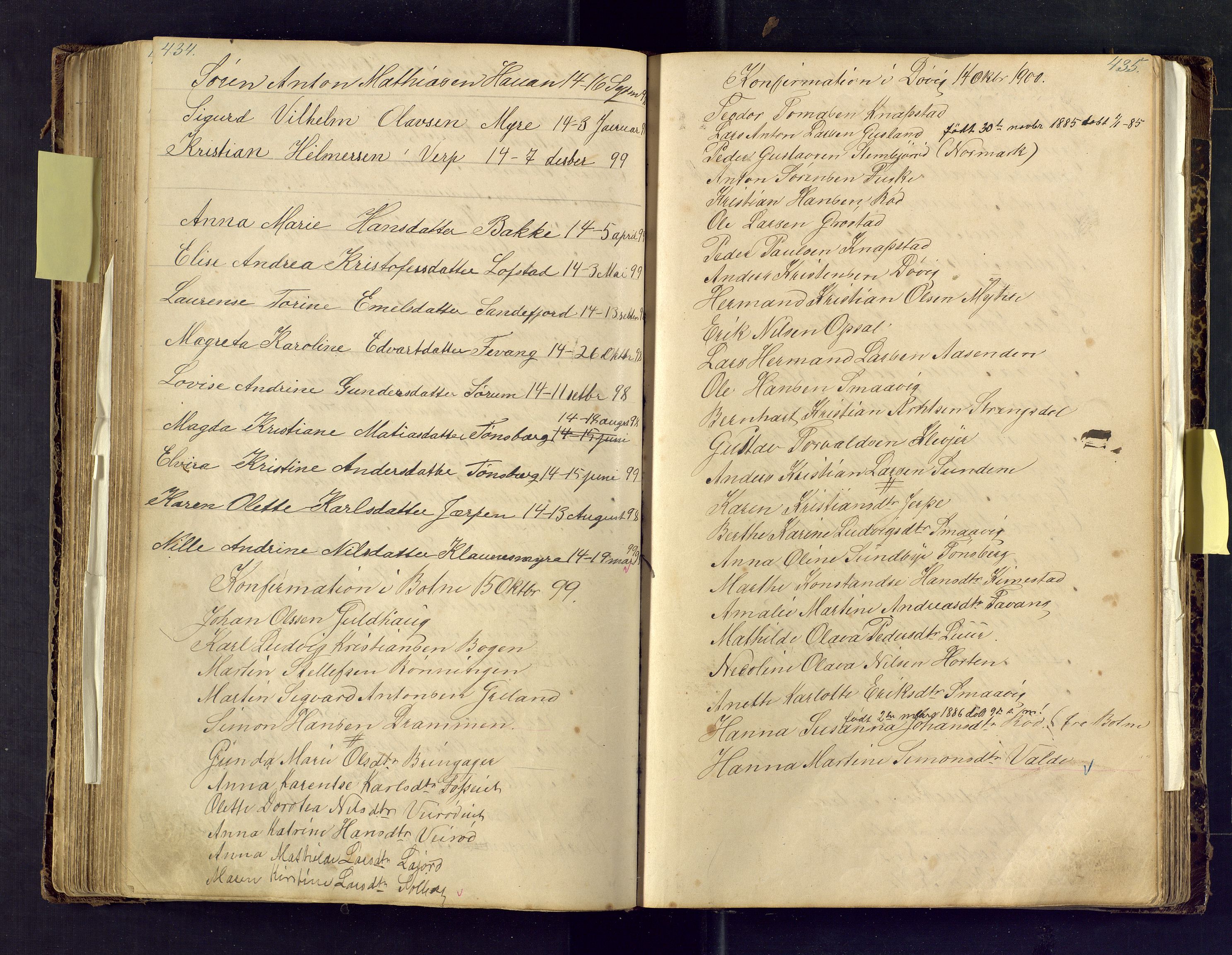 Den evangelisk lutherske frimenighet i Jarlsbergs grevskap med flere steder, AV/SAKO-P-1384/F/Fa/L0001: Dissenter register no. Fa/L0001, 1872-1925, p. 434-435