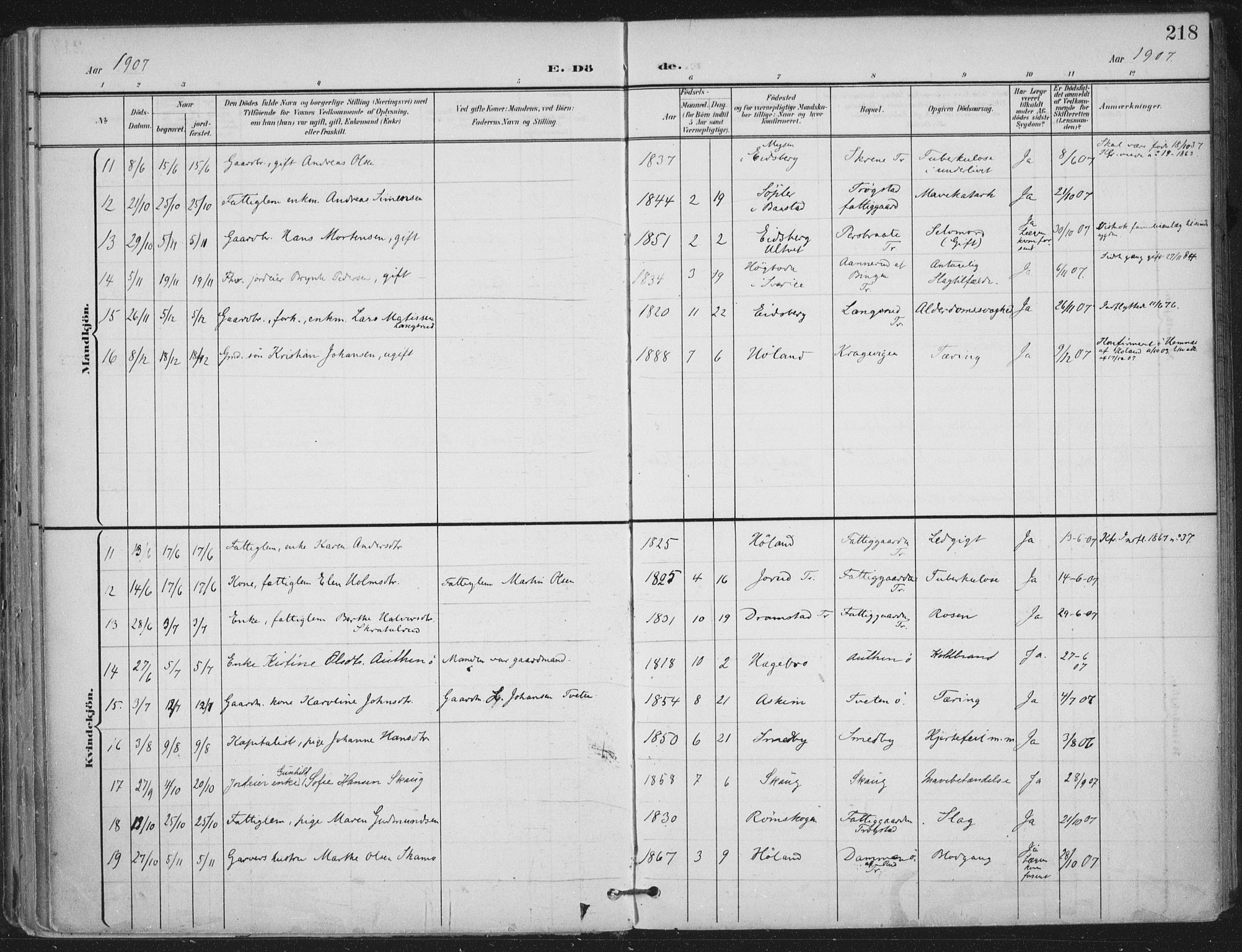 Trøgstad prestekontor Kirkebøker, AV/SAO-A-10925/F/Fa/L0011: Parish register (official) no. I 11, 1899-1919, p. 218