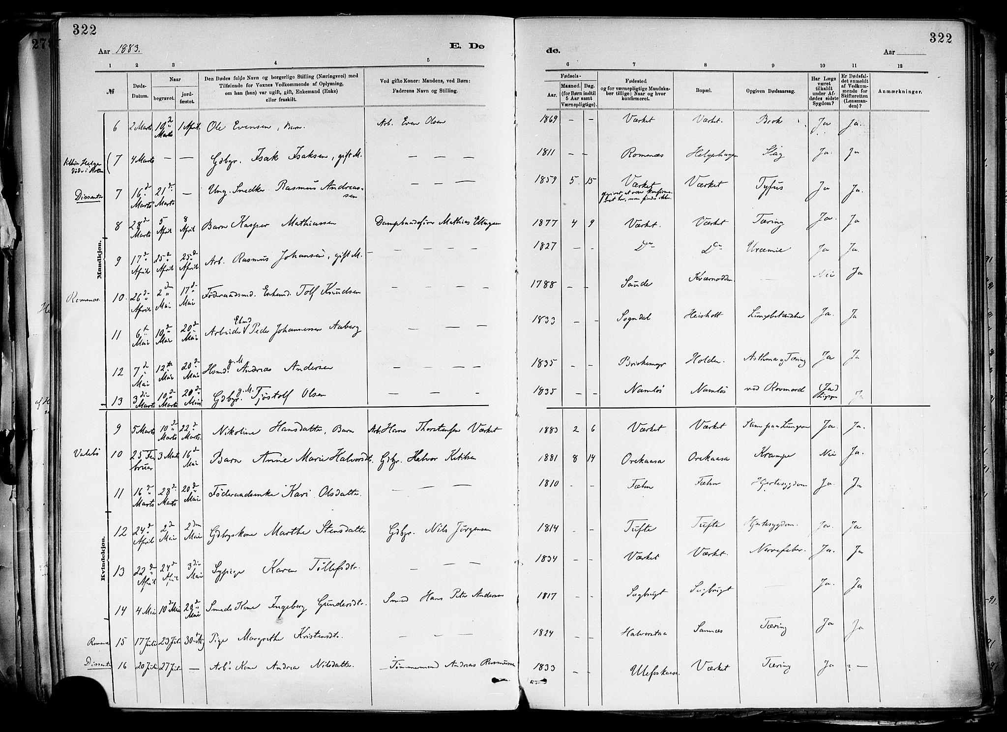 Holla kirkebøker, SAKO/A-272/F/Fa/L0008: Parish register (official) no. 8, 1882-1897, p. 322