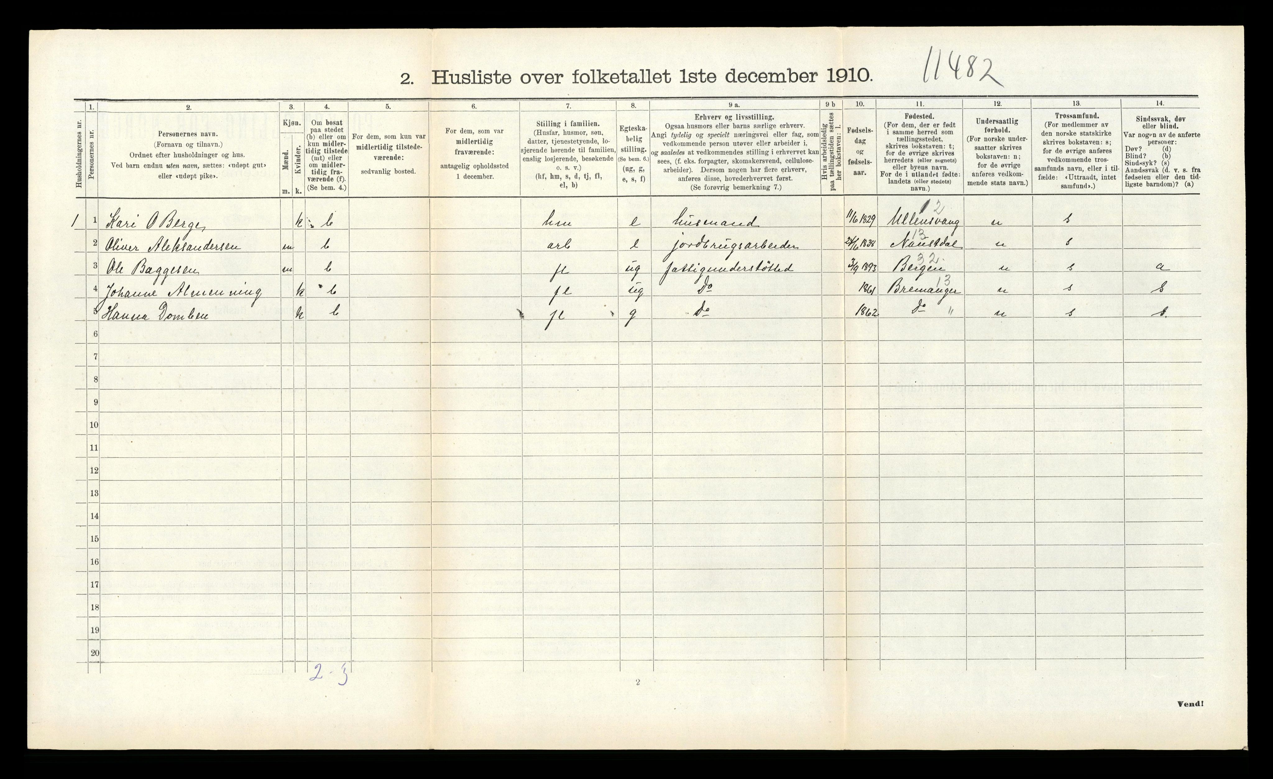 RA, 1910 census for Kinn, 1910, p. 1067