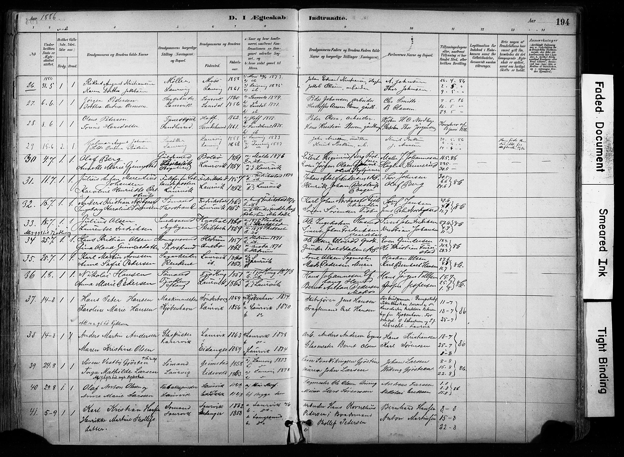 Larvik kirkebøker, SAKO/A-352/F/Fa/L0008: Parish register (official) no. I 8, 1884-1902, p. 194