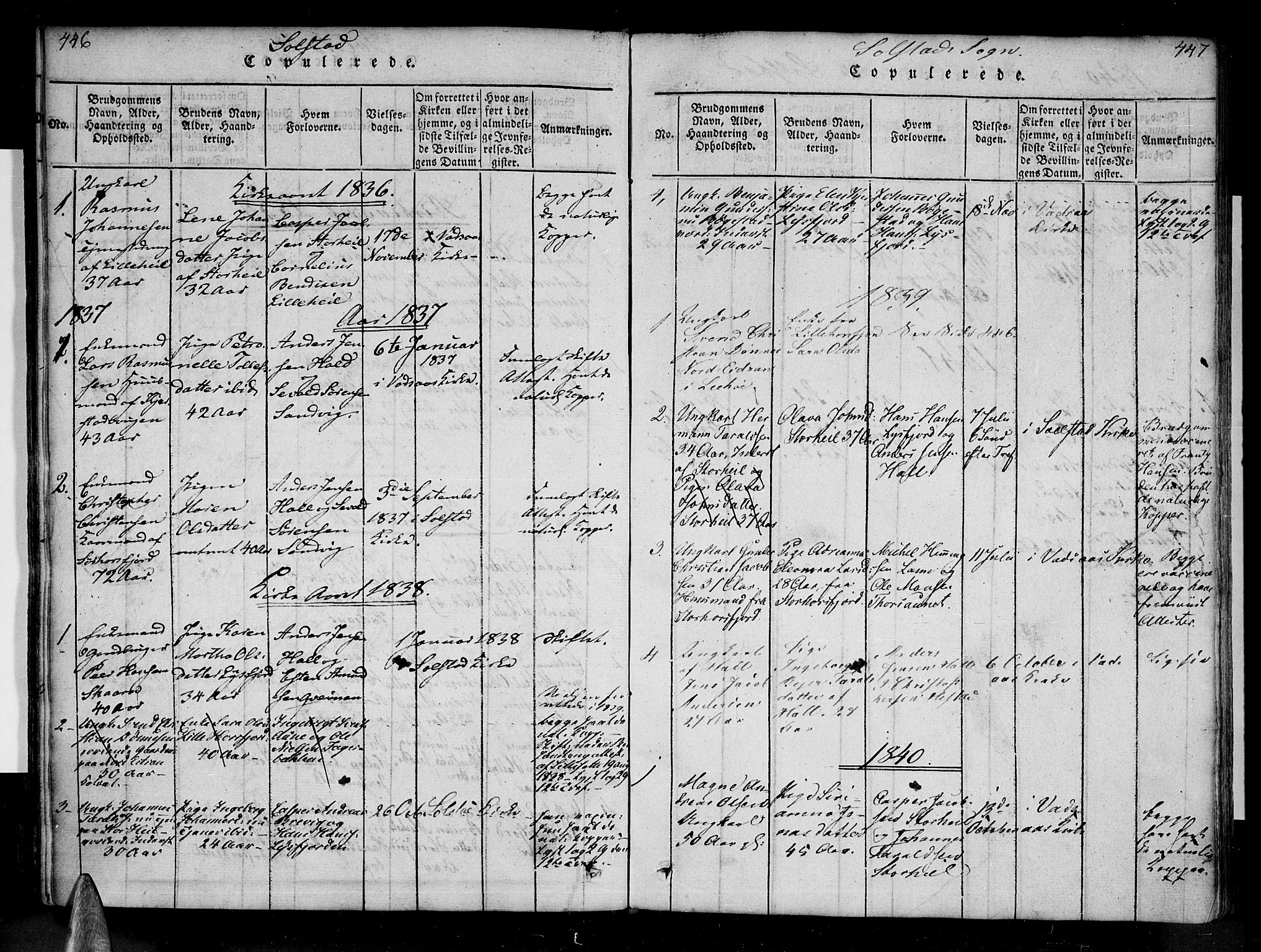 Ministerialprotokoller, klokkerbøker og fødselsregistre - Nordland, AV/SAT-A-1459/810/L0143: Parish register (official) no. 810A06 /2, 1820-1841, p. 446-447