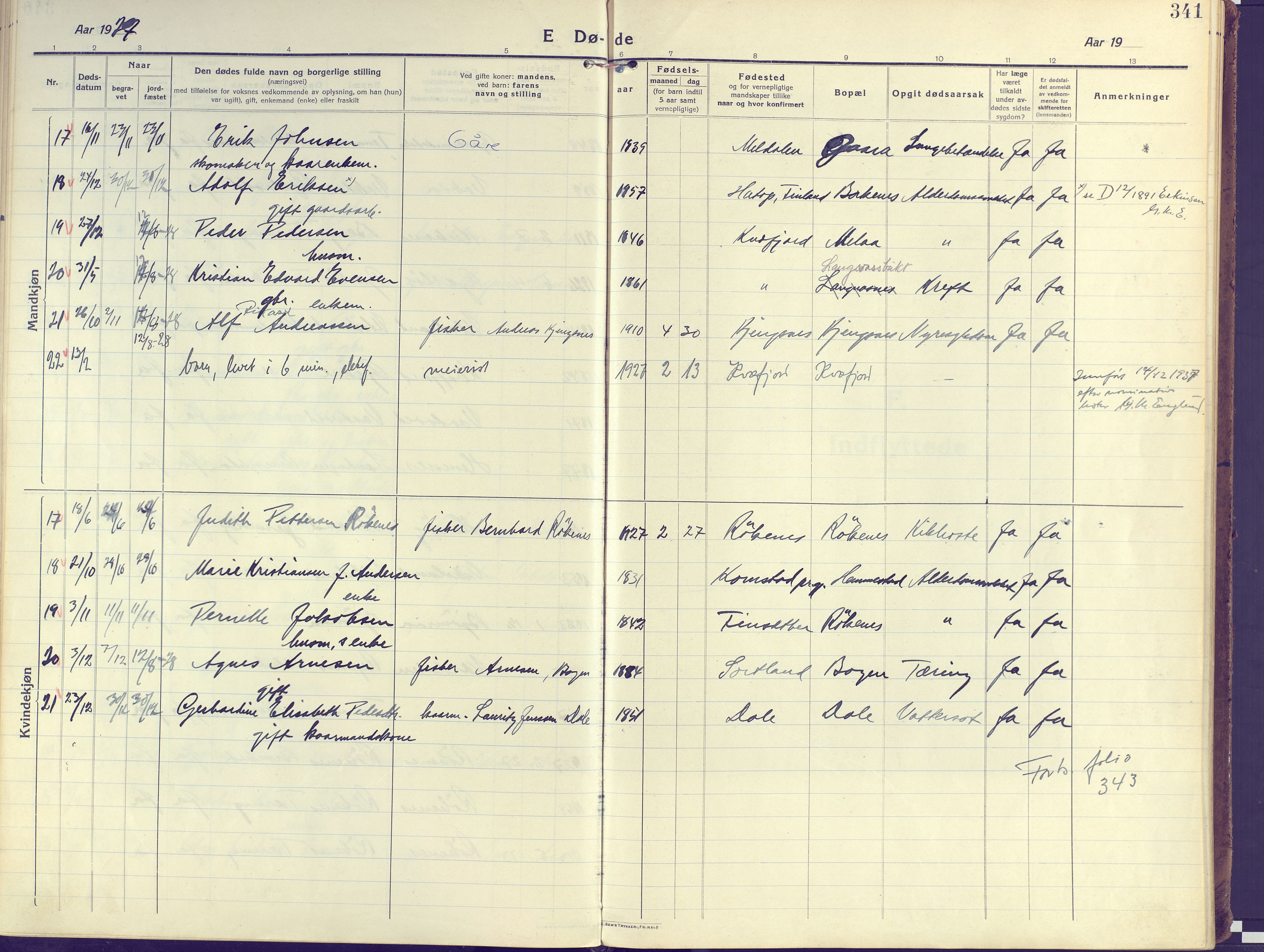 Kvæfjord sokneprestkontor, SATØ/S-1323/G/Ga/Gaa/L0007kirke: Parish register (official) no. 7, 1915-1931, p. 341