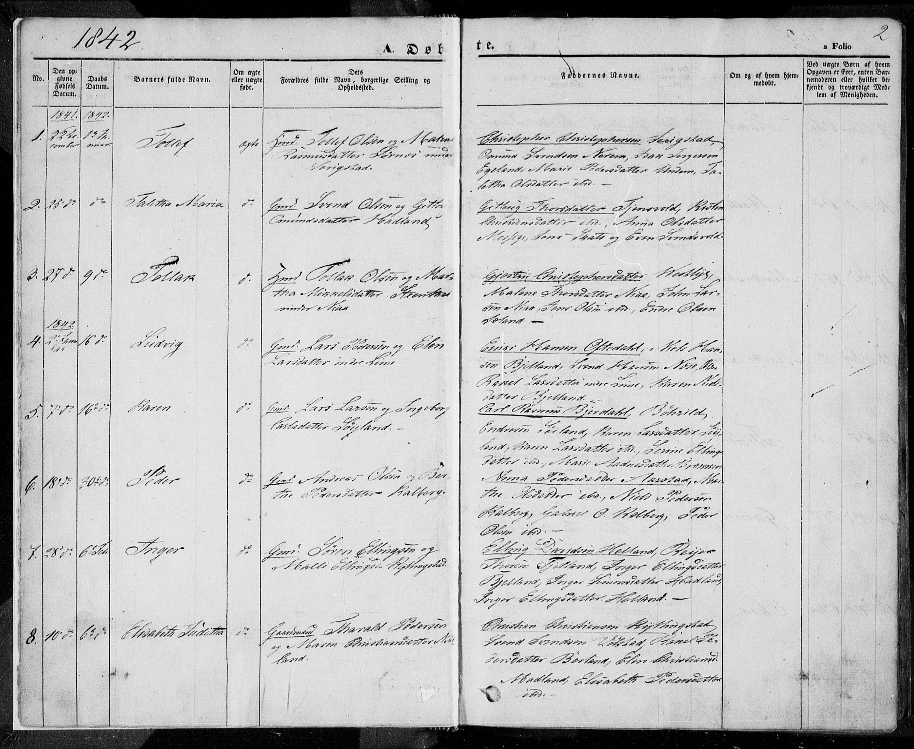 Lye sokneprestkontor, SAST/A-101794/001/30BA/L0005: Parish register (official) no. A 5.1, 1842-1855, p. 2
