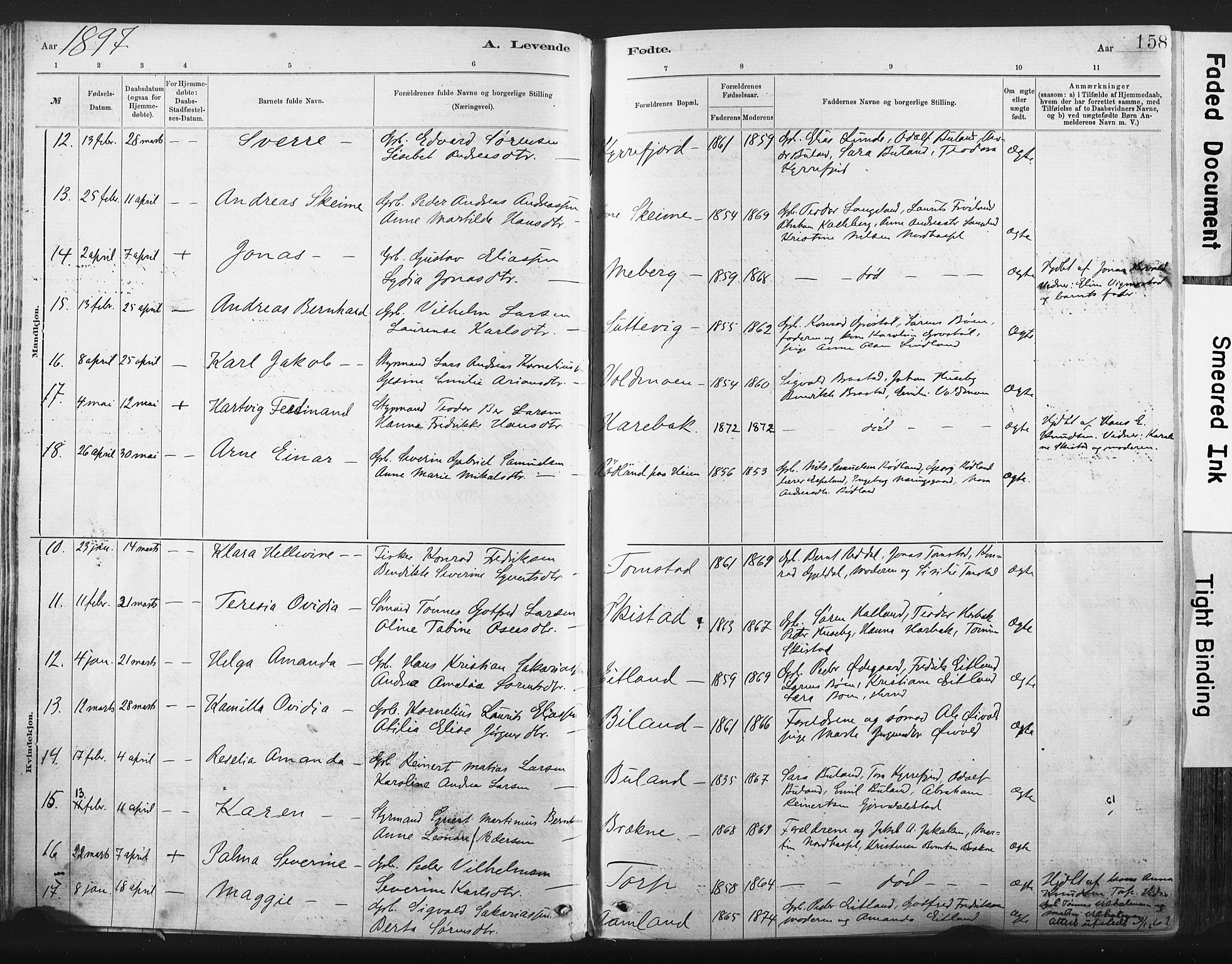 Lista sokneprestkontor, AV/SAK-1111-0027/F/Fa/L0012: Parish register (official) no. A 12, 1879-1903, p. 158