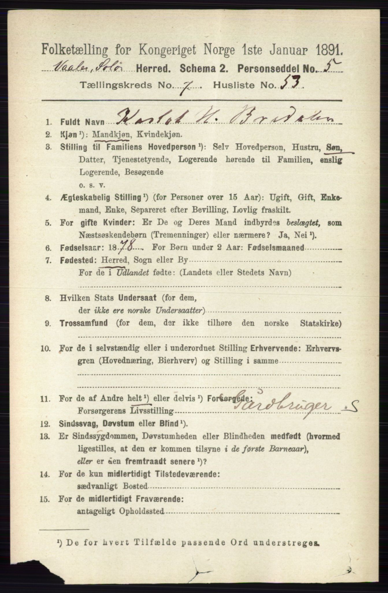 RA, 1891 census for 0426 Våler, 1891, p. 3250