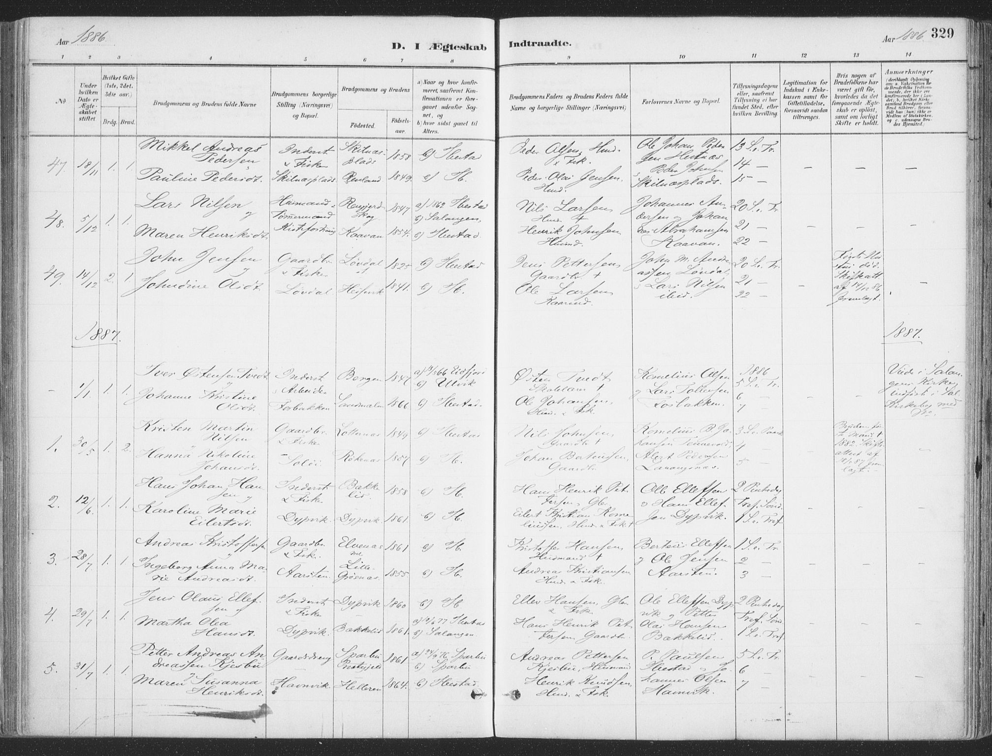 Ibestad sokneprestembete, SATØ/S-0077/H/Ha/Haa/L0011kirke: Parish register (official) no. 11, 1880-1889, p. 329