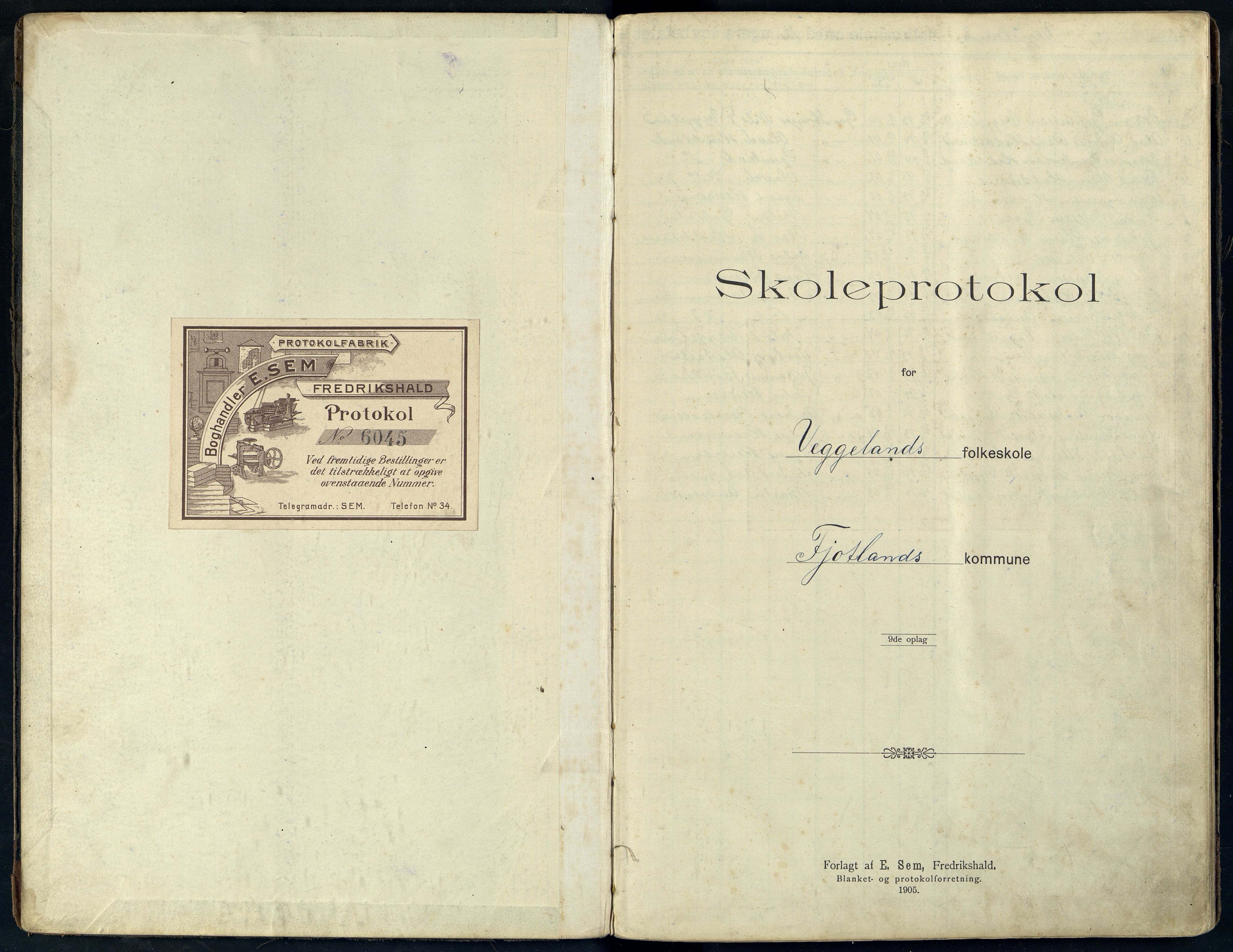 Fjotland kommune - Veggeland Skole, ARKSOR/1037FJ558/H/L0001: Skoleprotokoll, 1907-1919