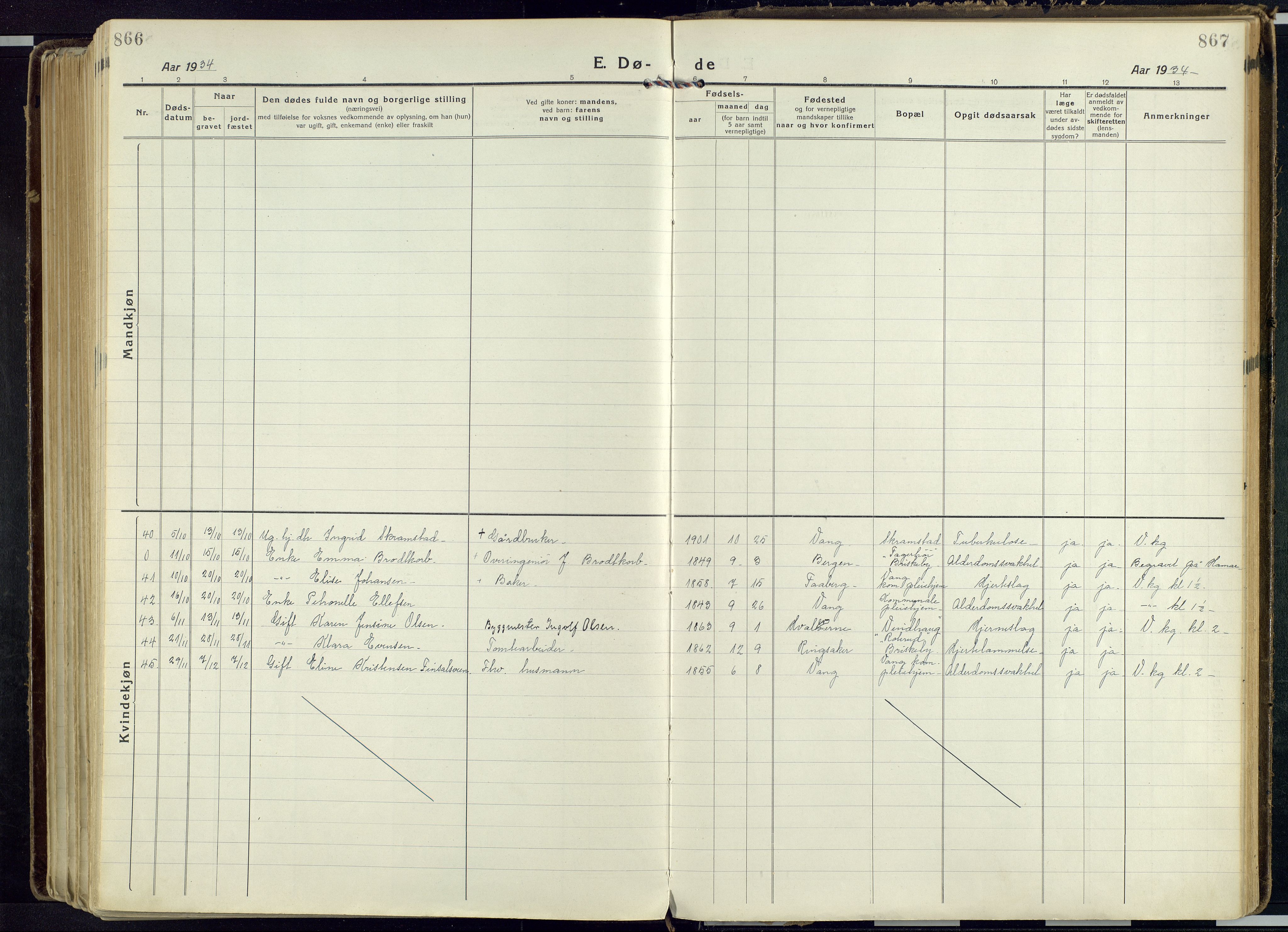 Vang prestekontor, Hedmark, SAH/PREST-008/H/Ha/Haa/L0022: Parish register (official) no. 22, 1918-1944, p. 866-867