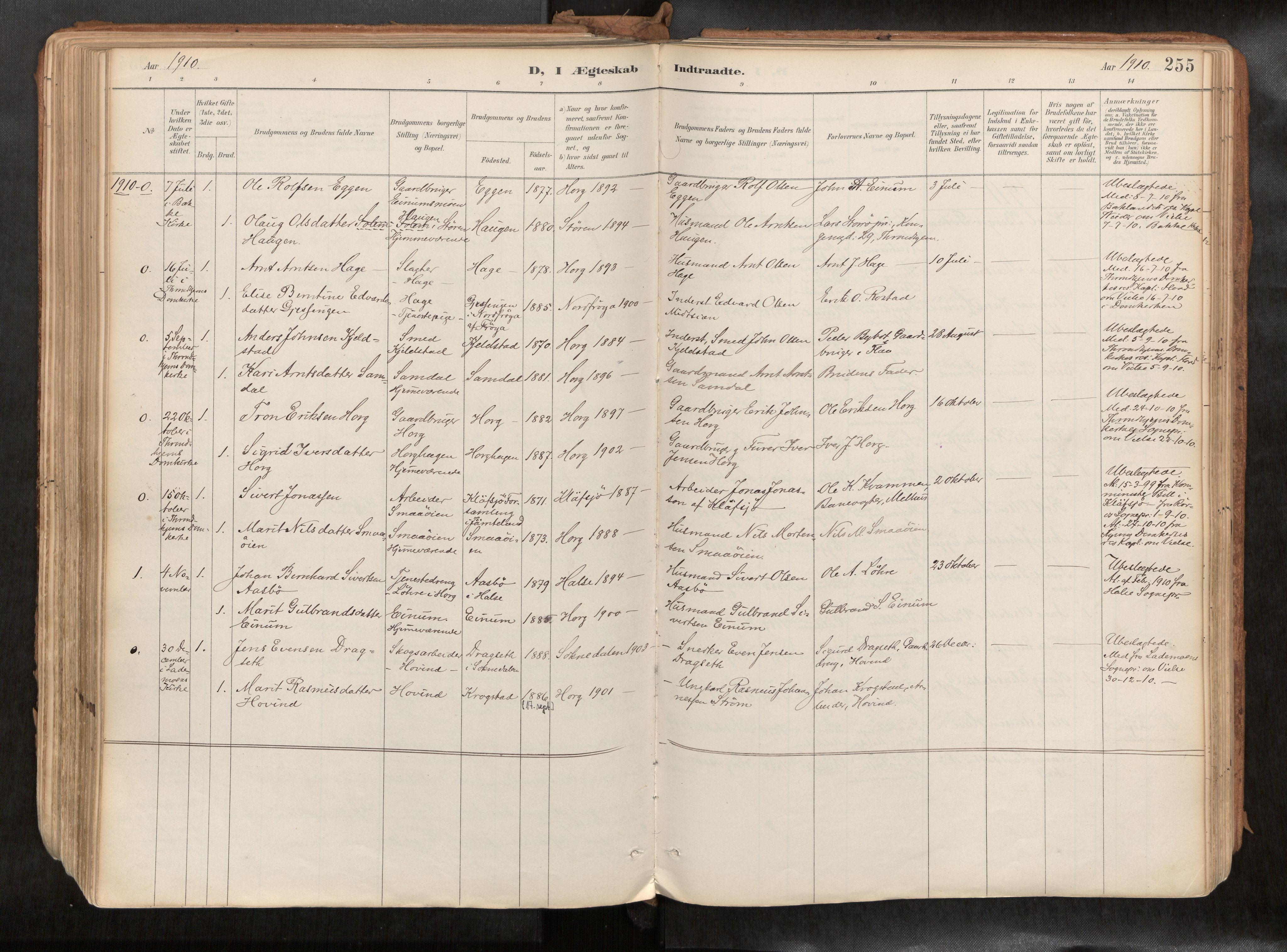 Ministerialprotokoller, klokkerbøker og fødselsregistre - Sør-Trøndelag, AV/SAT-A-1456/692/L1105b: Parish register (official) no. 692A06, 1891-1934, p. 255