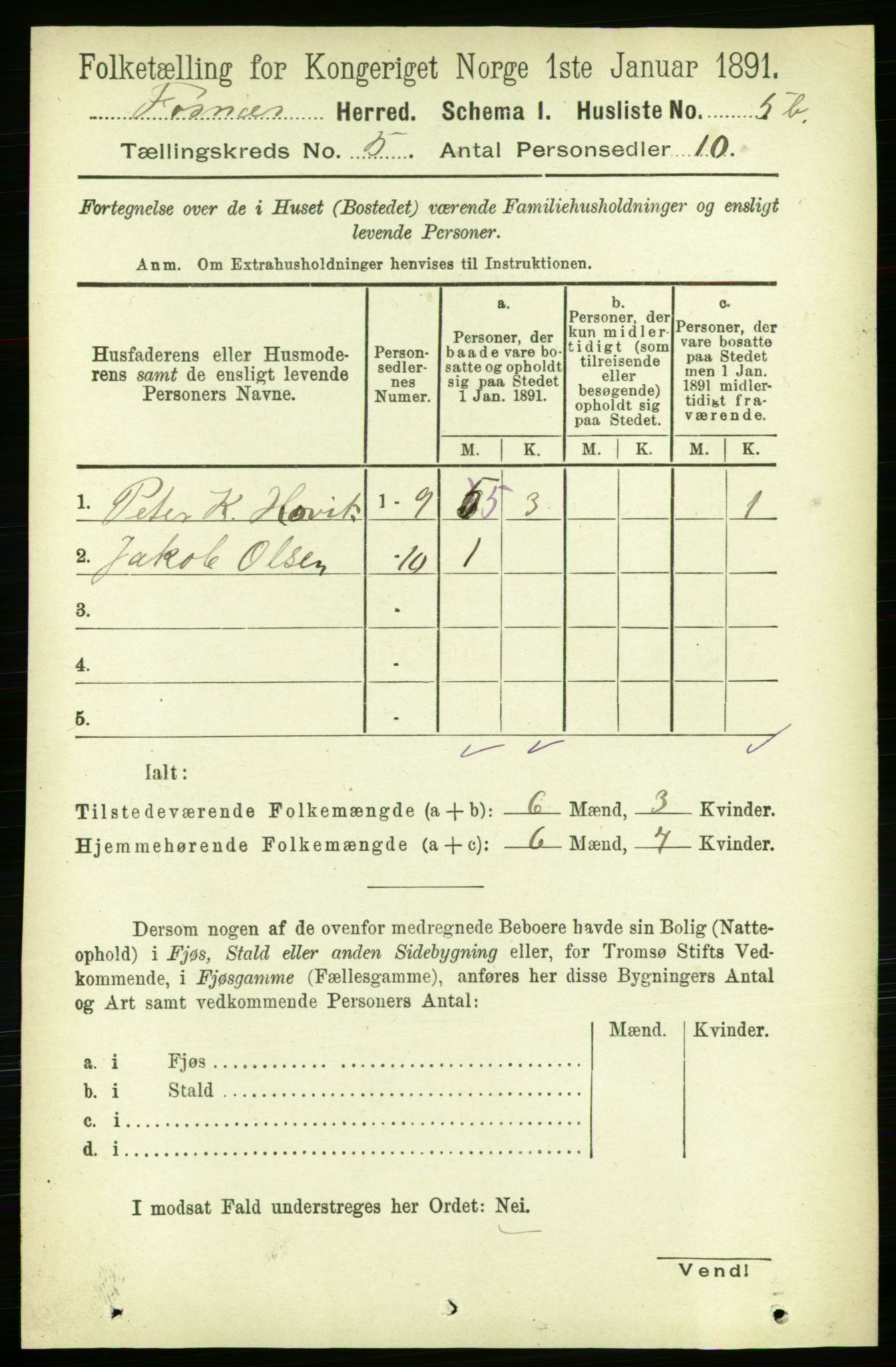 RA, 1891 census for 1748 Fosnes, 1891, p. 2663