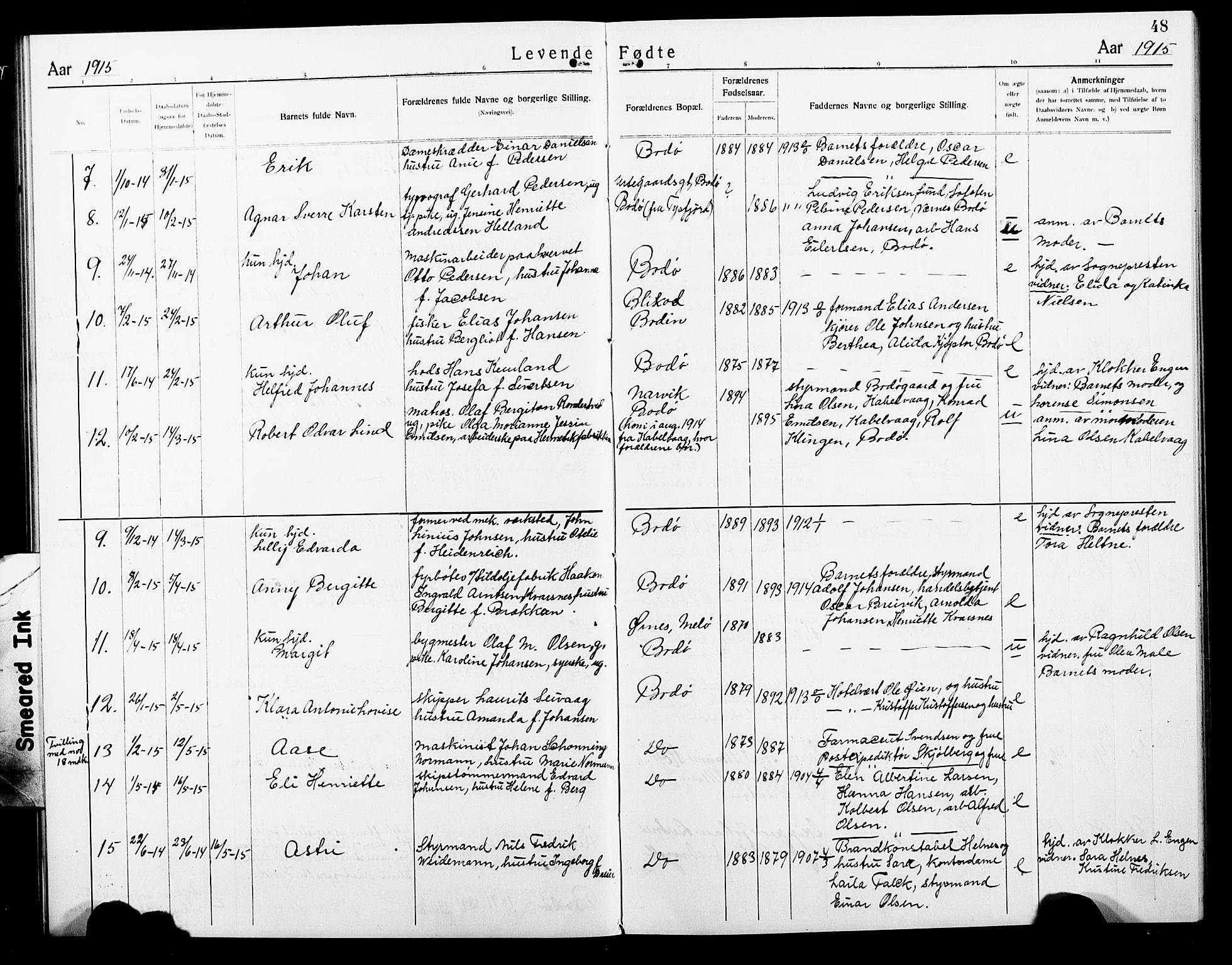 Ministerialprotokoller, klokkerbøker og fødselsregistre - Nordland, AV/SAT-A-1459/801/L0034: Parish register (copy) no. 801C09, 1910-1922, p. 48