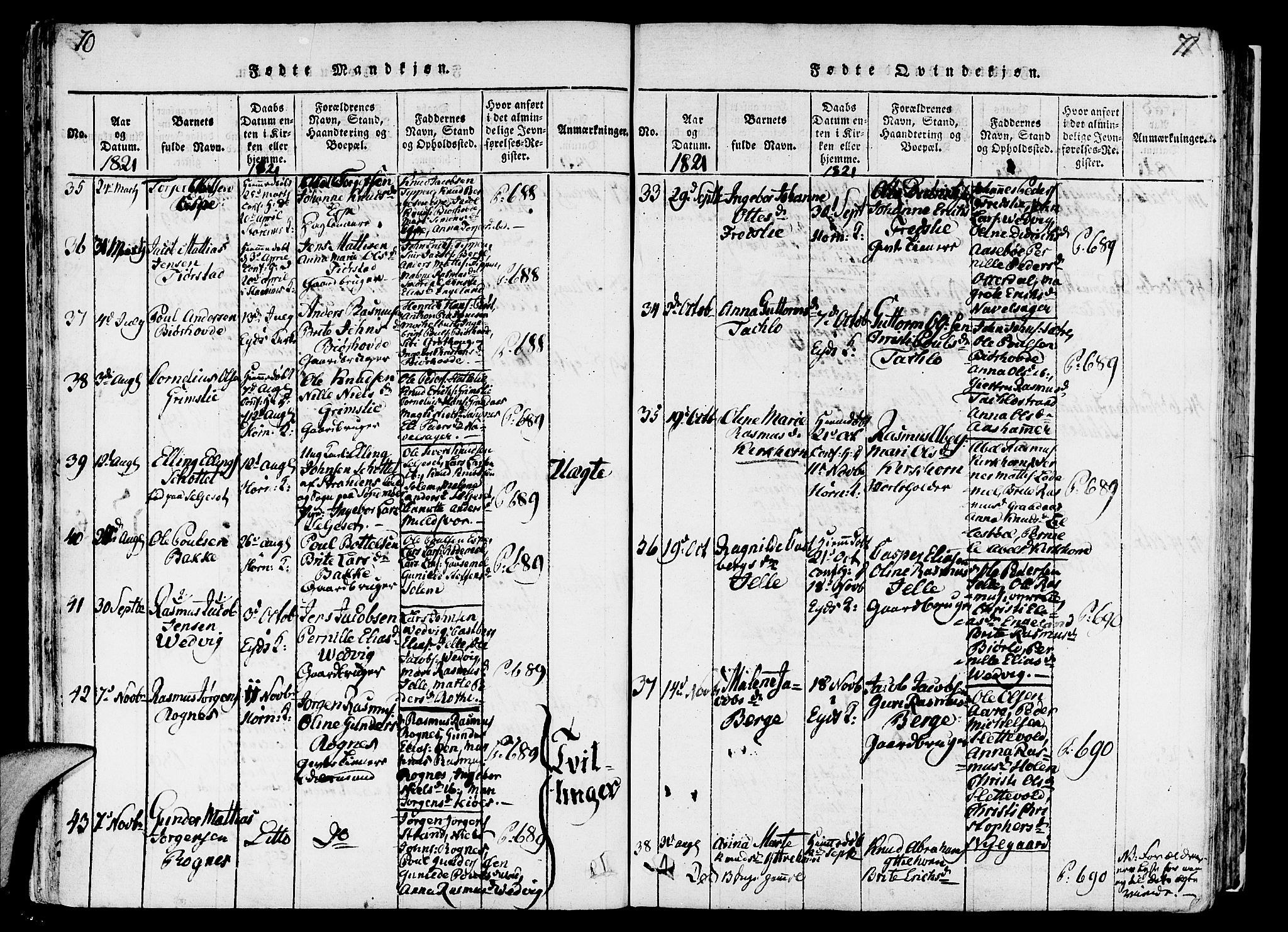 Eid sokneprestembete, AV/SAB-A-82301/H/Haa/Haaa/L0005: Parish register (official) no. A 5, 1816-1830, p. 70-71