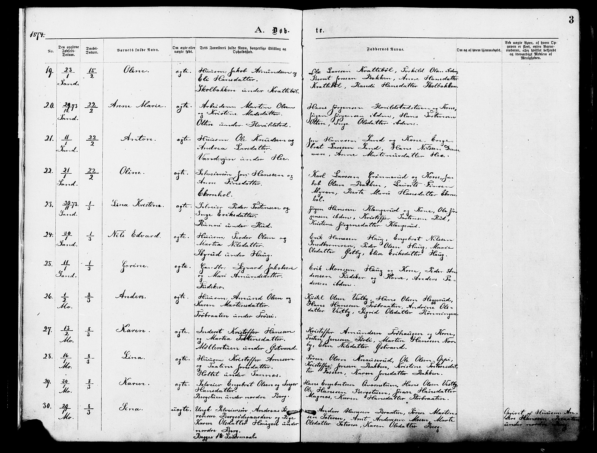 Nord-Odal prestekontor, AV/SAH-PREST-032/H/Ha/Haa/L0005: Parish register (official) no. 5, 1874-1885, p. 3