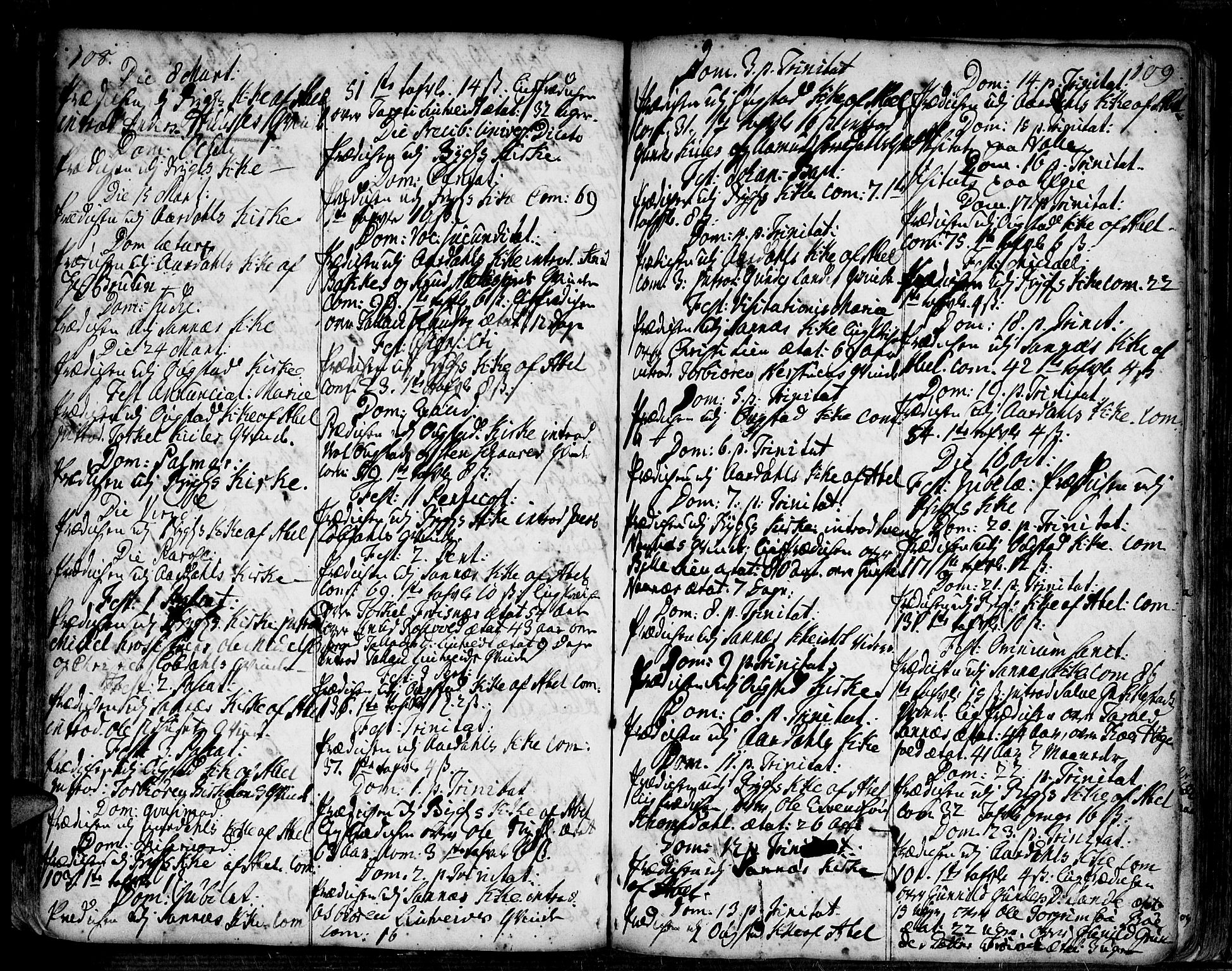 Bygland sokneprestkontor, SAK/1111-0006/F/Fa/Fab/L0001: Parish register (official) no. A 1, 1725-1766, p. 108-109