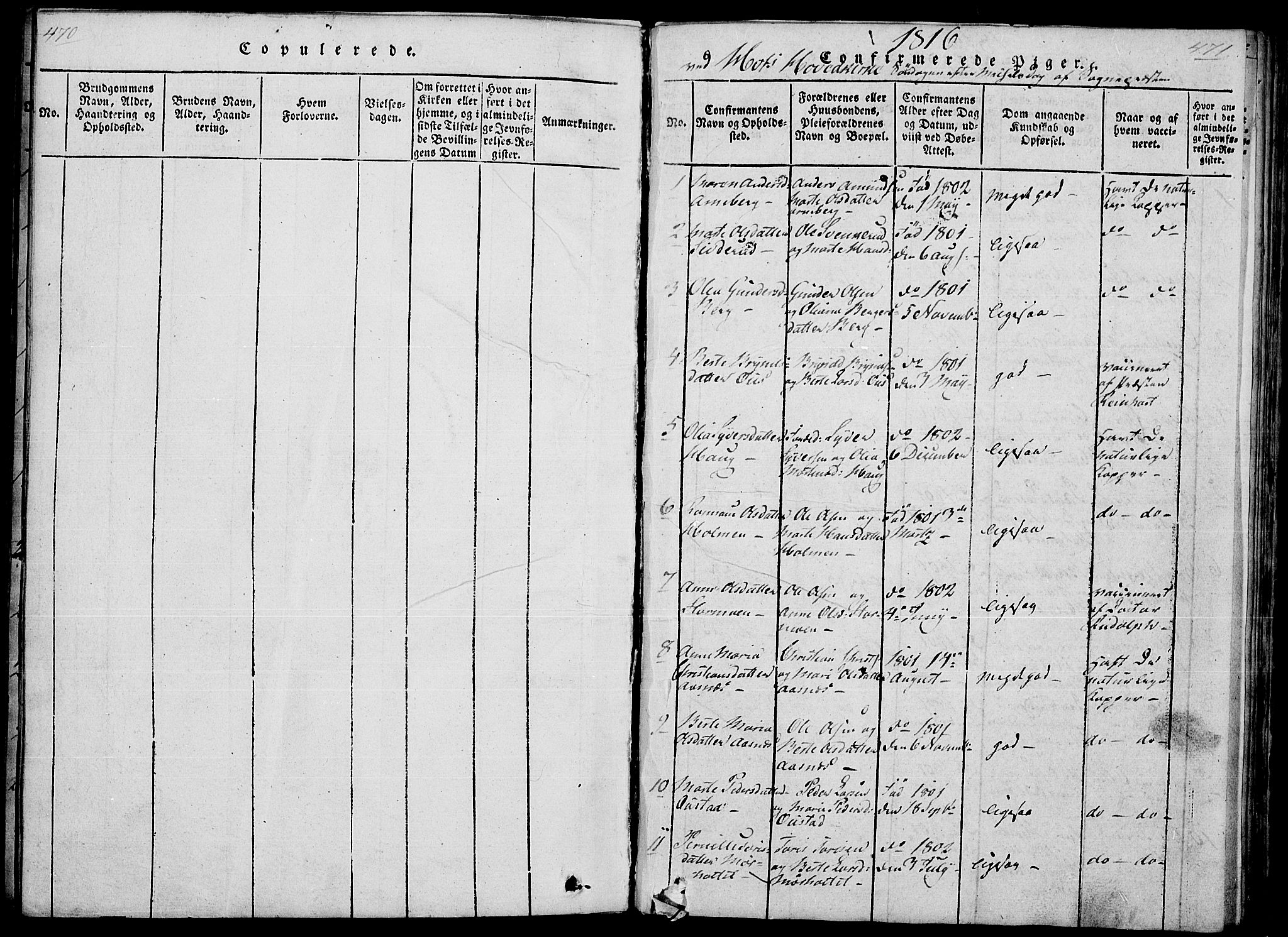 Hof prestekontor, SAH/PREST-038/H/Ha/Haa/L0005: Parish register (official) no. 5, 1816-1822, p. 470-471