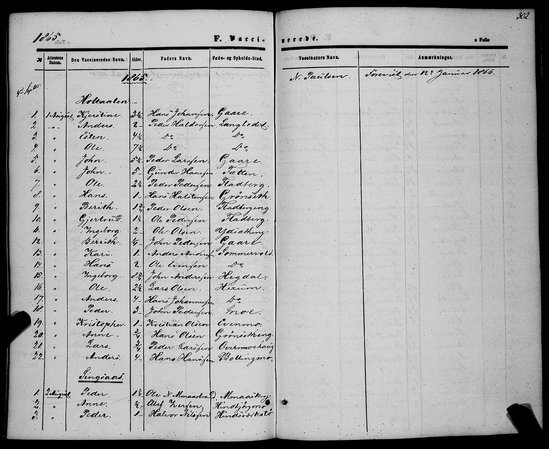 Ministerialprotokoller, klokkerbøker og fødselsregistre - Sør-Trøndelag, SAT/A-1456/685/L0966: Parish register (official) no. 685A07 /1, 1860-1869, p. 302