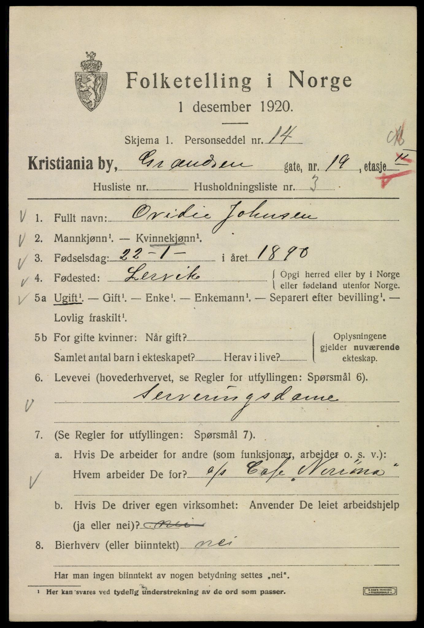 SAO, 1920 census for Kristiania, 1920, p. 254577