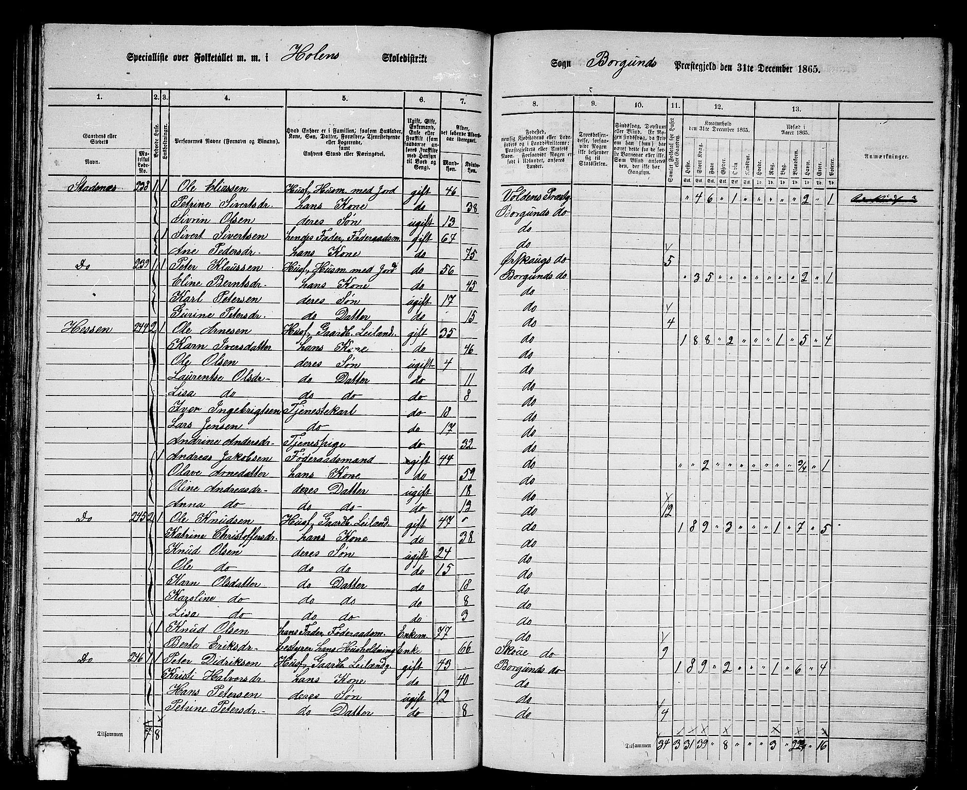 RA, 1865 census for Borgund, 1865, p. 119