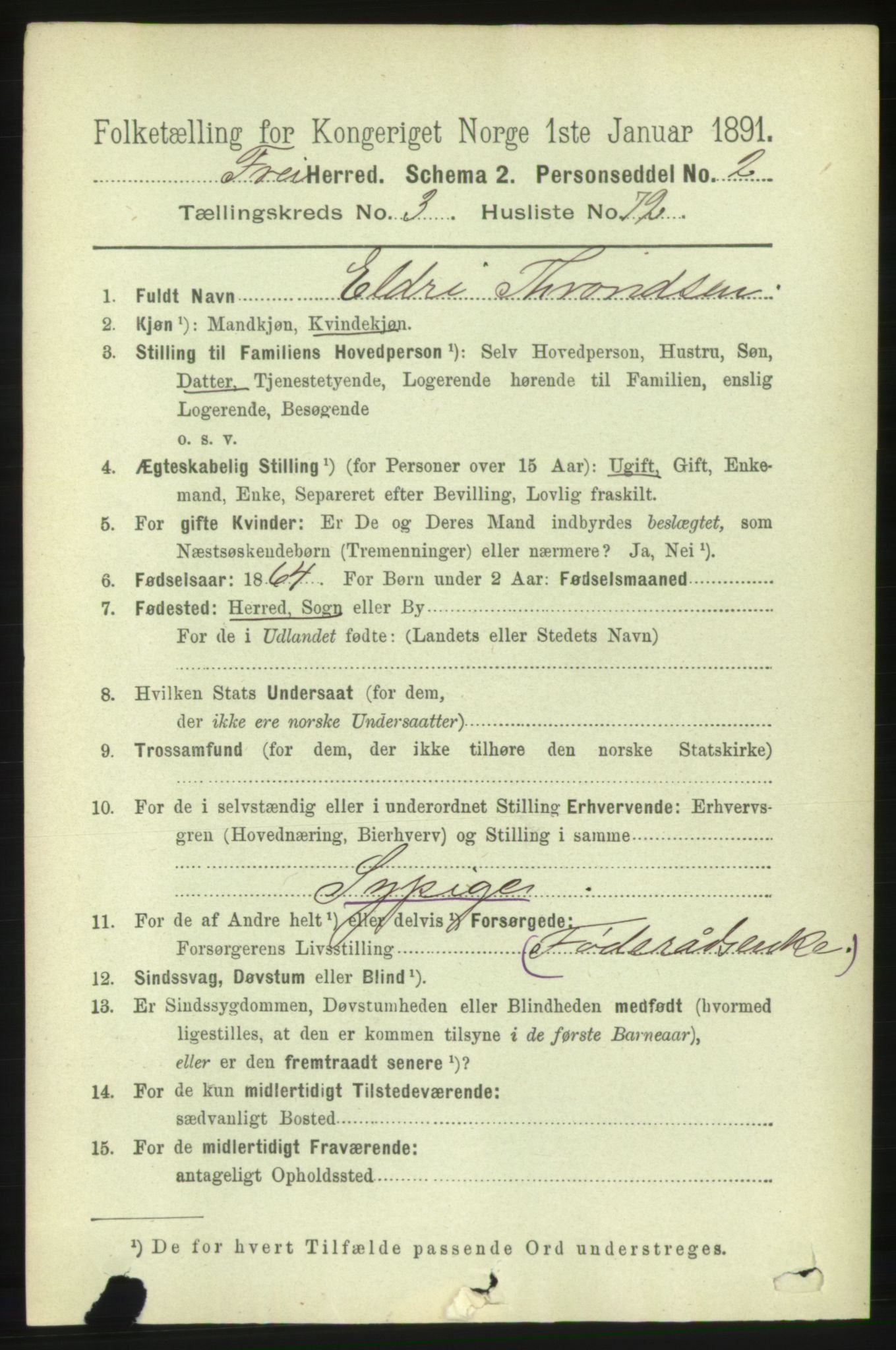 RA, 1891 census for 1556 Frei, 1891, p. 1612