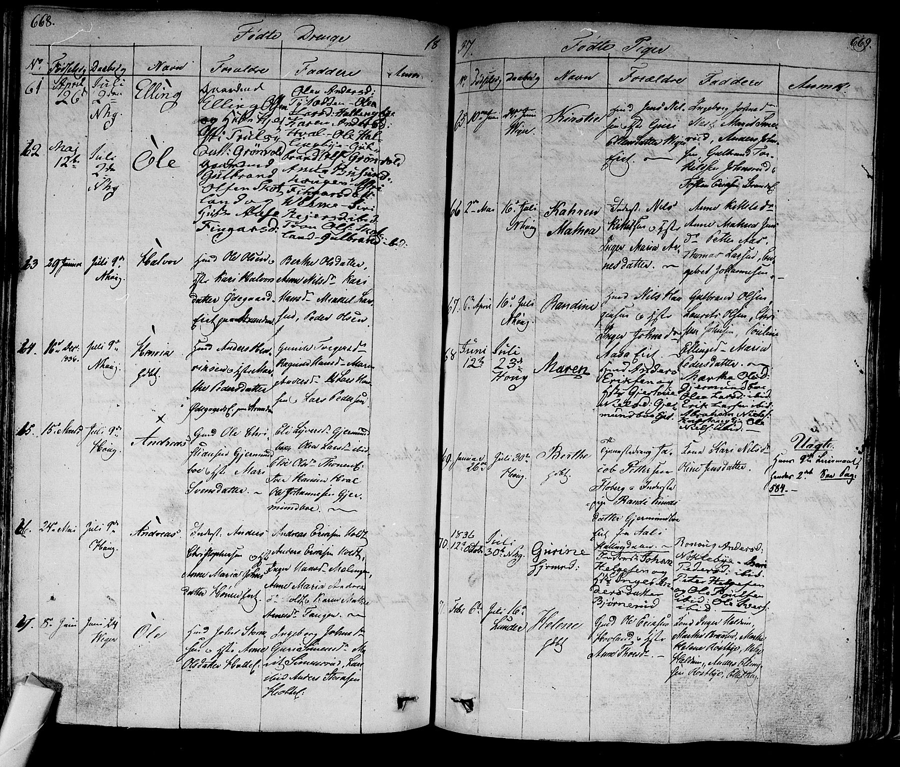 Norderhov kirkebøker, AV/SAKO-A-237/F/Fa/L0009: Parish register (official) no. 9, 1819-1837, p. 668-669