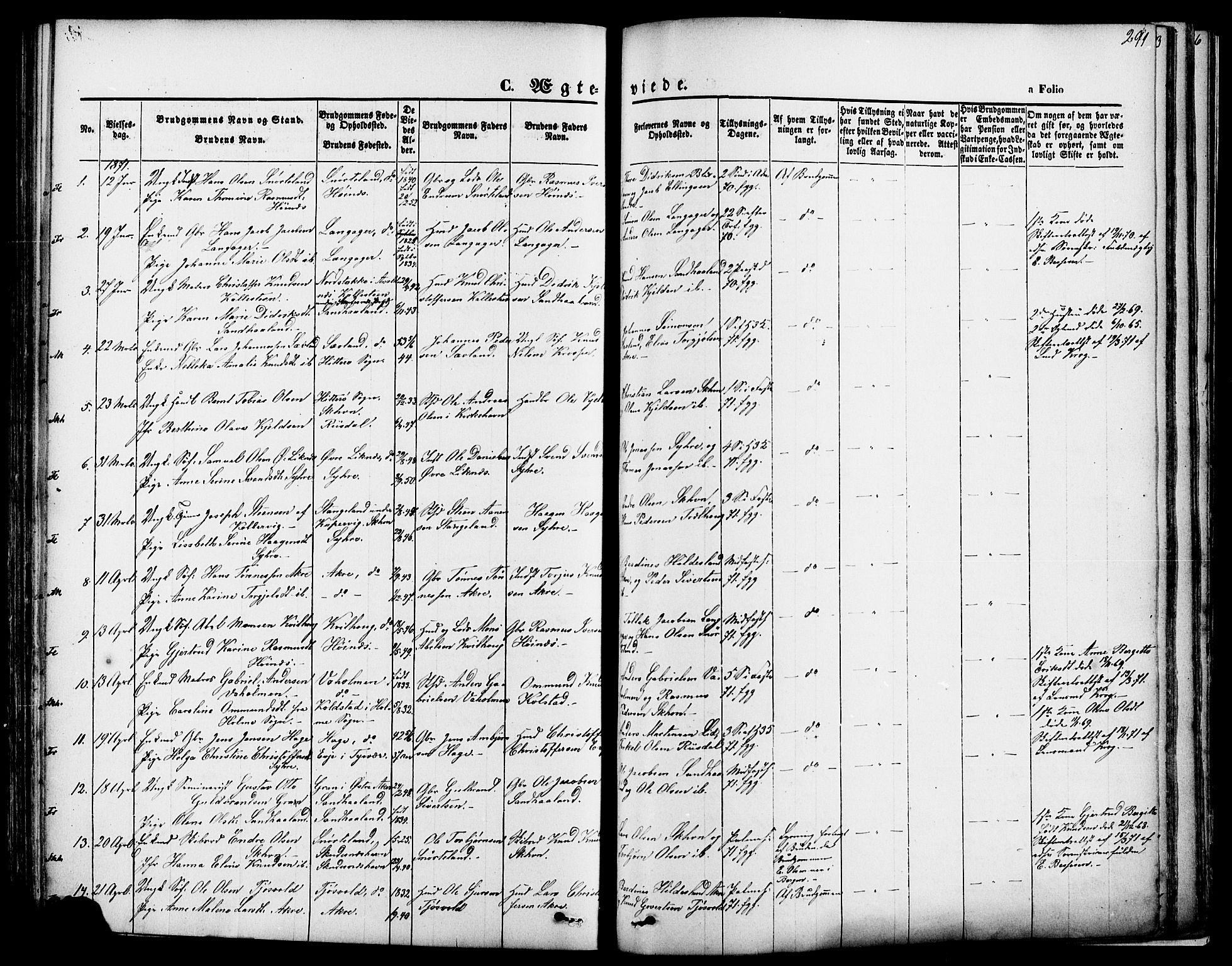 Skudenes sokneprestkontor, SAST/A -101849/H/Ha/Haa/L0006: Parish register (official) no. A 4, 1864-1881, p. 291